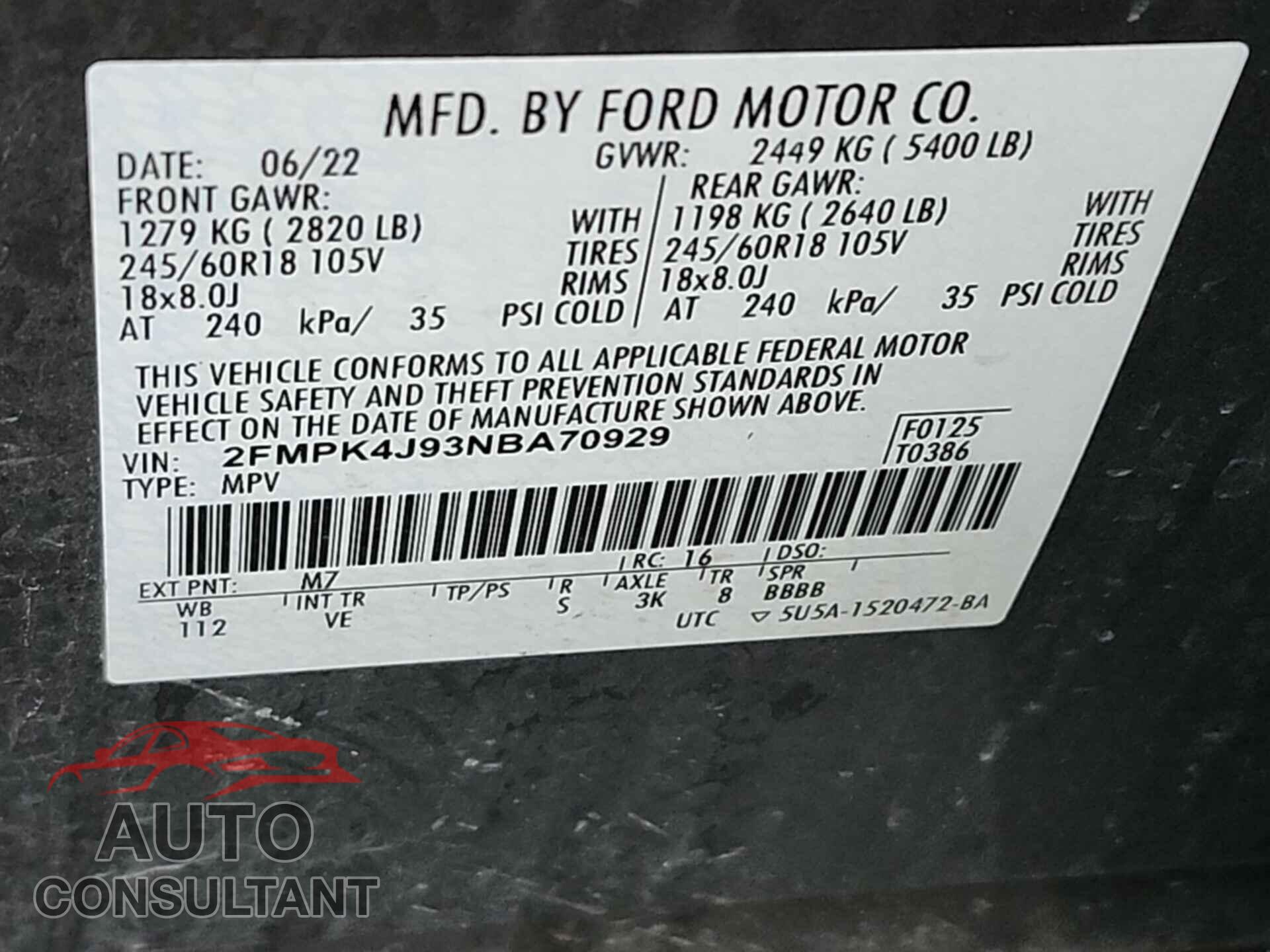 FORD EDGE 2022 - 2FMPK4J93NBA70929