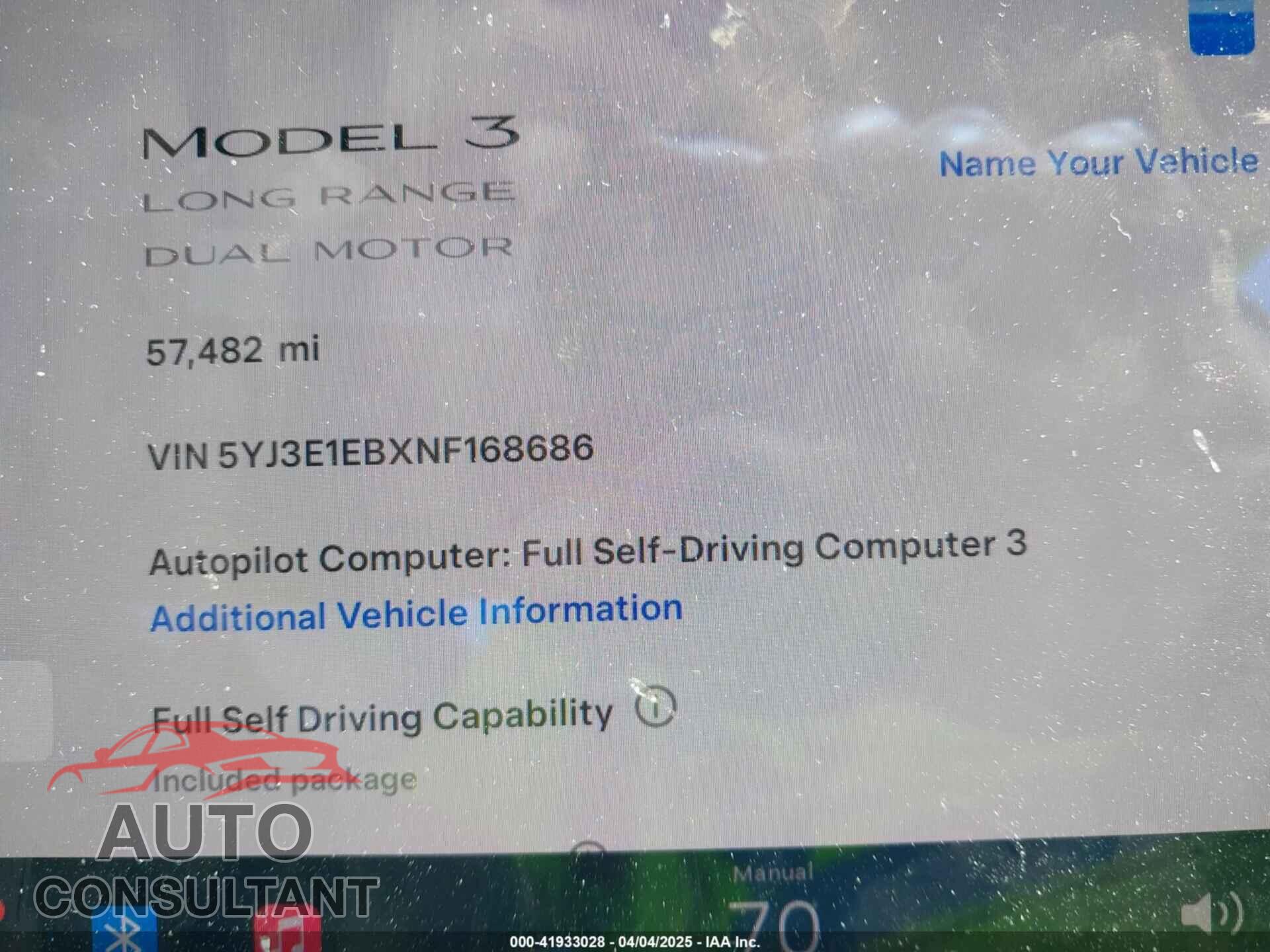 TESLA MODEL 3 2022 - 5YJ3E1EBXNF168686