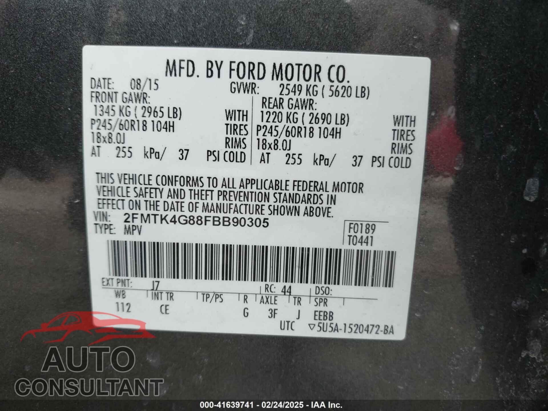 FORD EDGE 2015 - 2FMTK4G88FBB90305