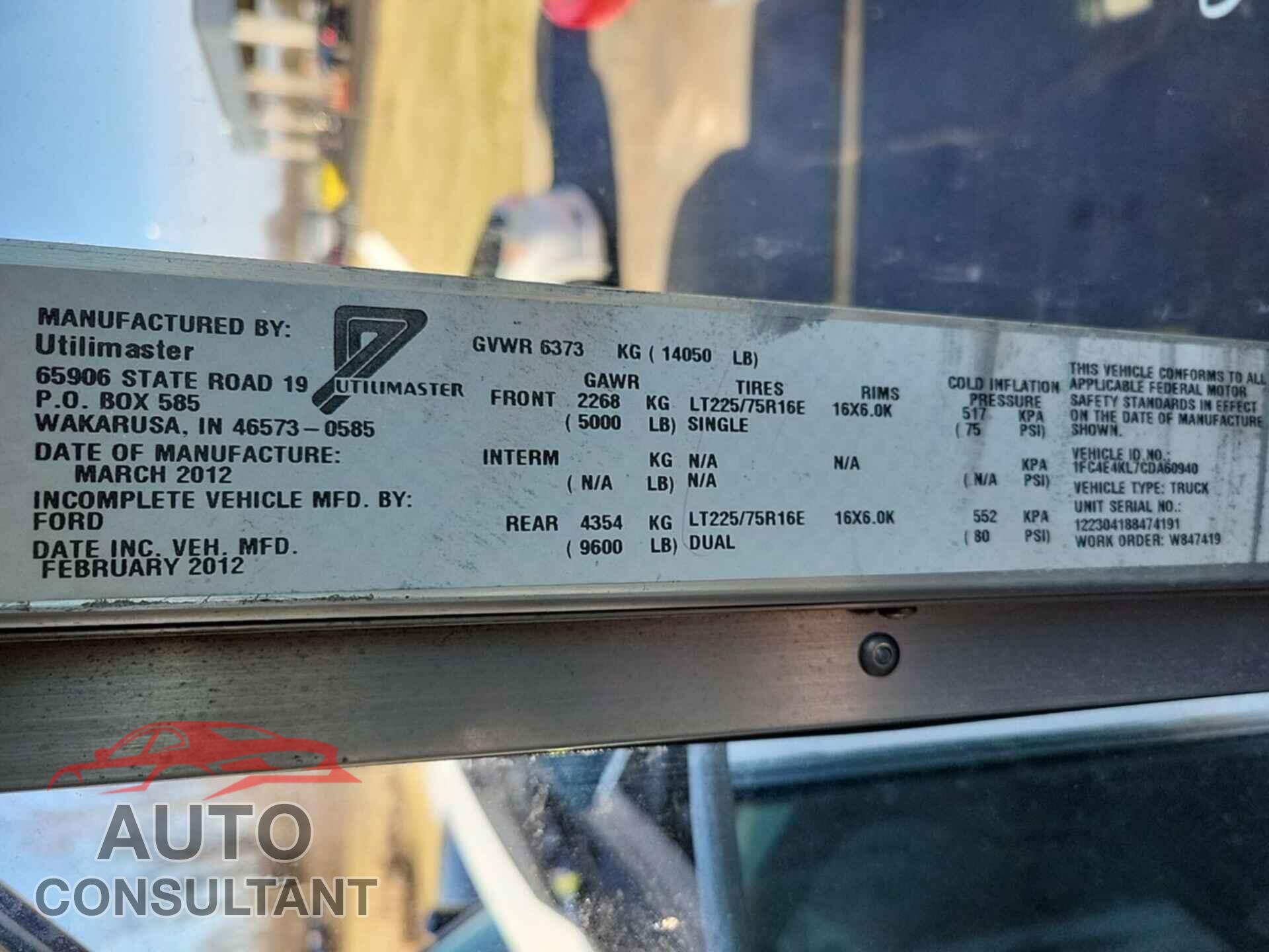 FORD E-450 STRIPPED 2012 - 1FC4E4KL7CDA60940