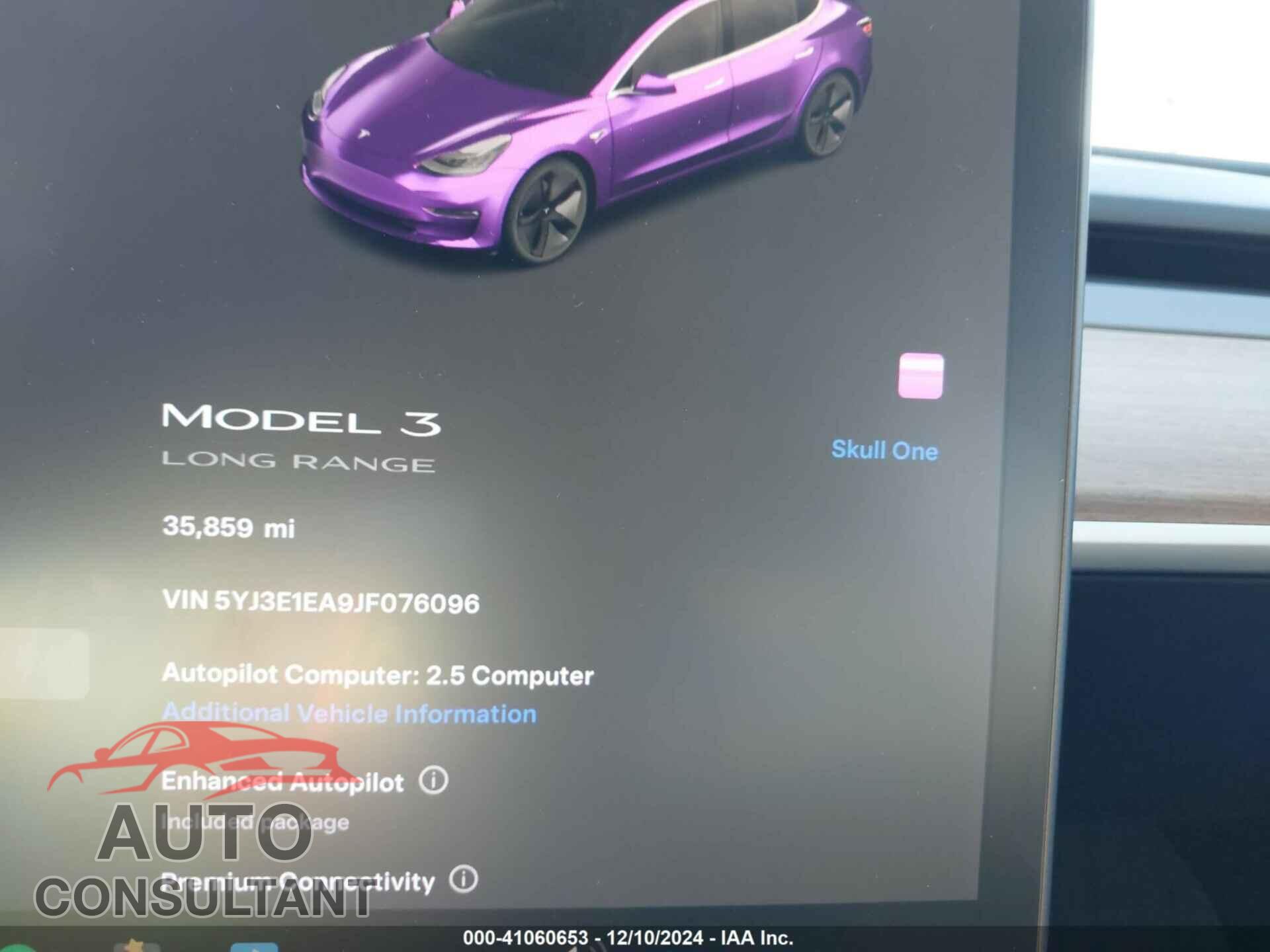 TESLA MODEL 3 2018 - 5YJ3E1EA9JF076096