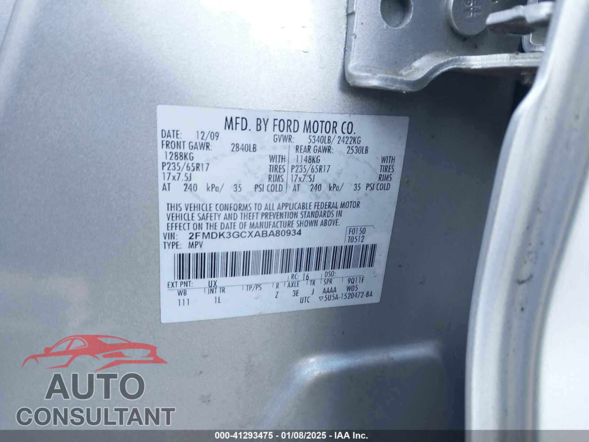 FORD EDGE 2010 - 2FMDK3GCXABA80934