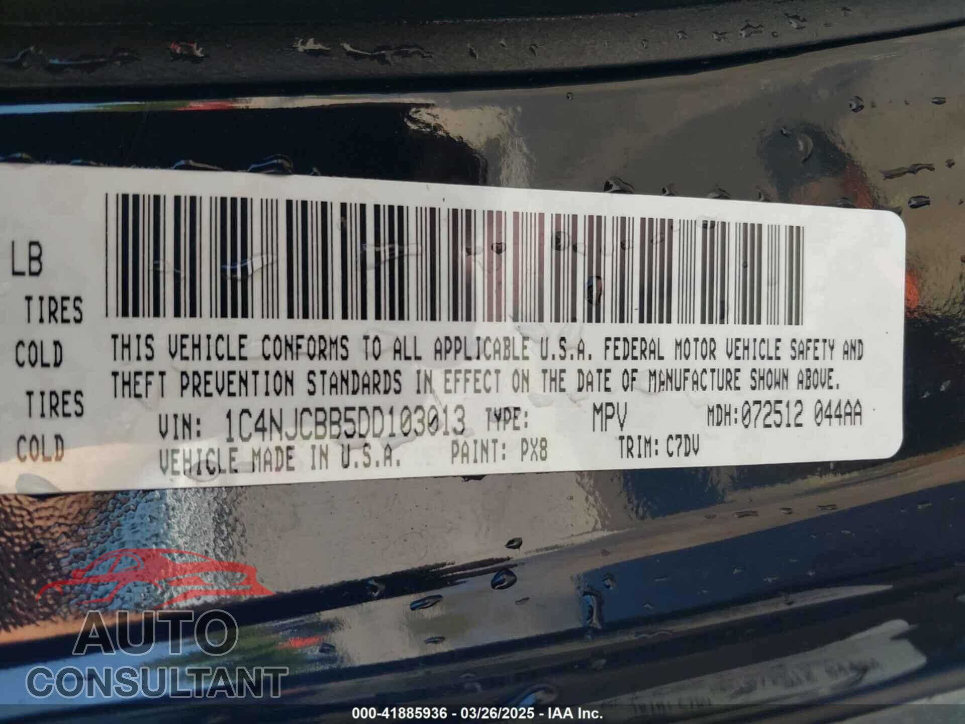 JEEP COMPASS 2013 - 1C4NJCBB5DD103013