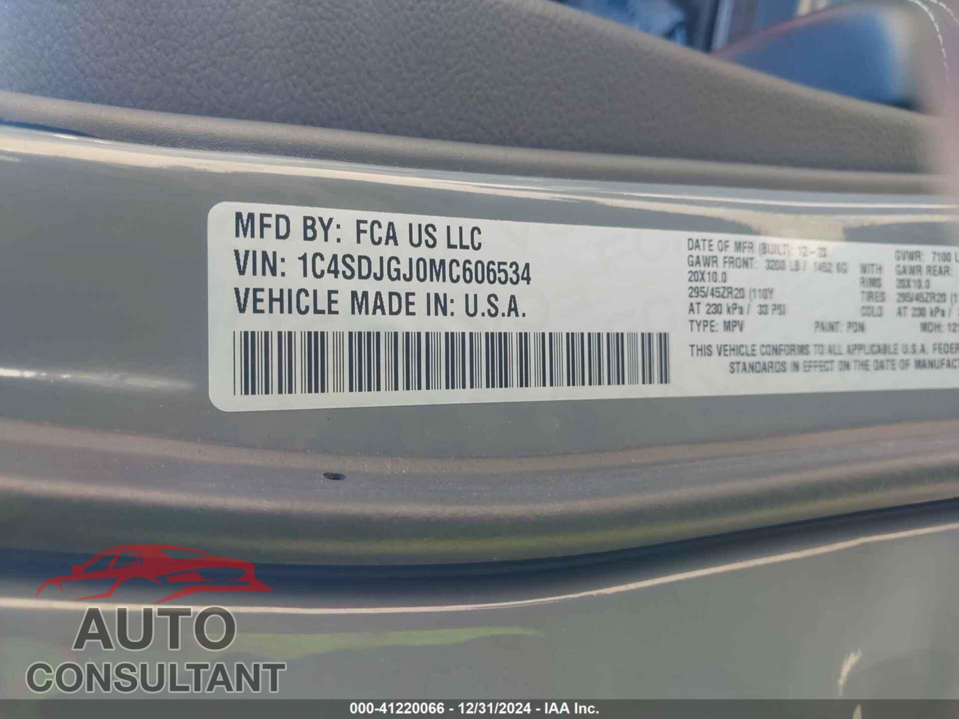 DODGE DURANGO 2021 - 1C4SDJGJ0MC606534