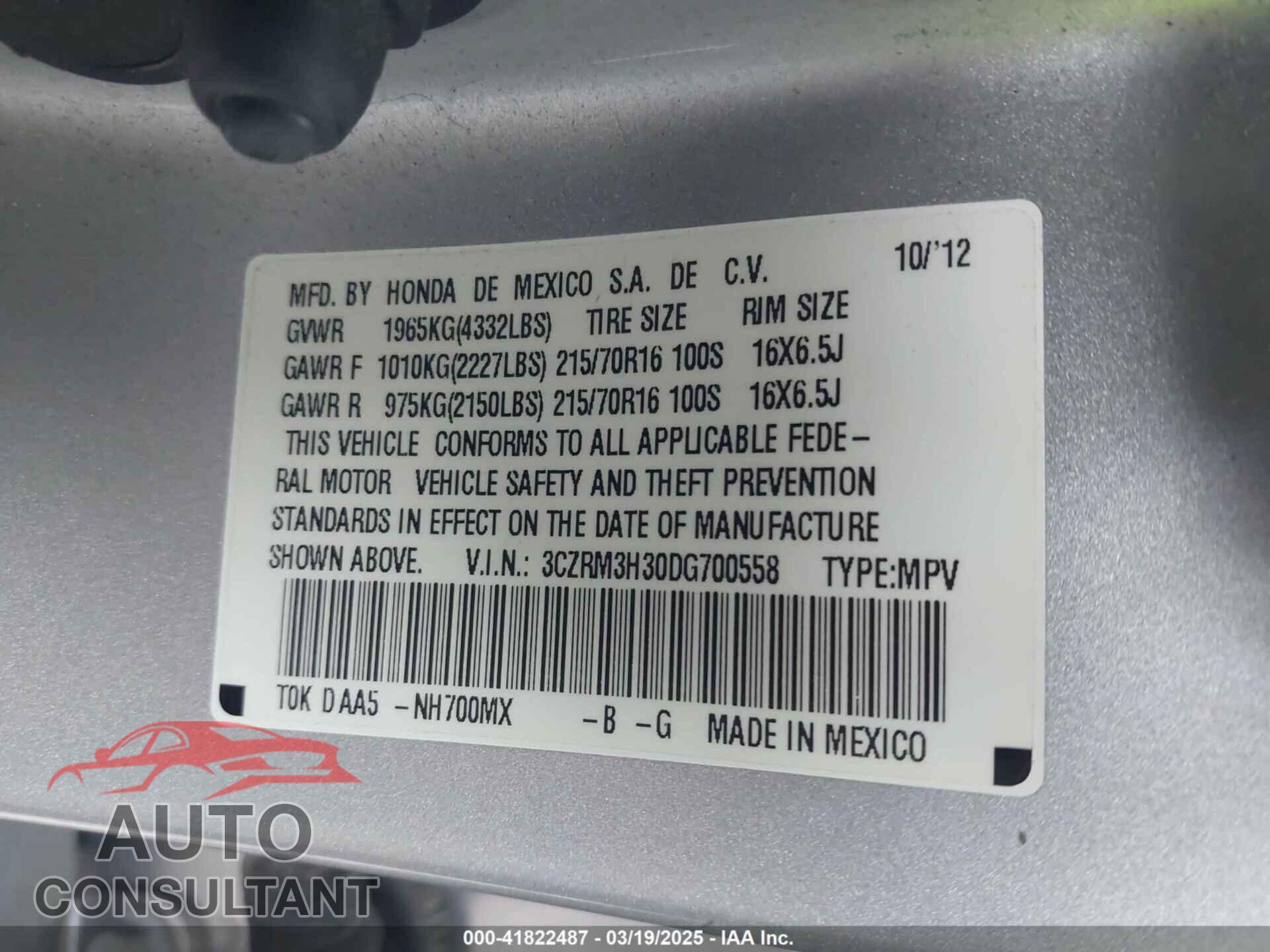HONDA CR-V 2013 - 3CZRM3H30DG700558