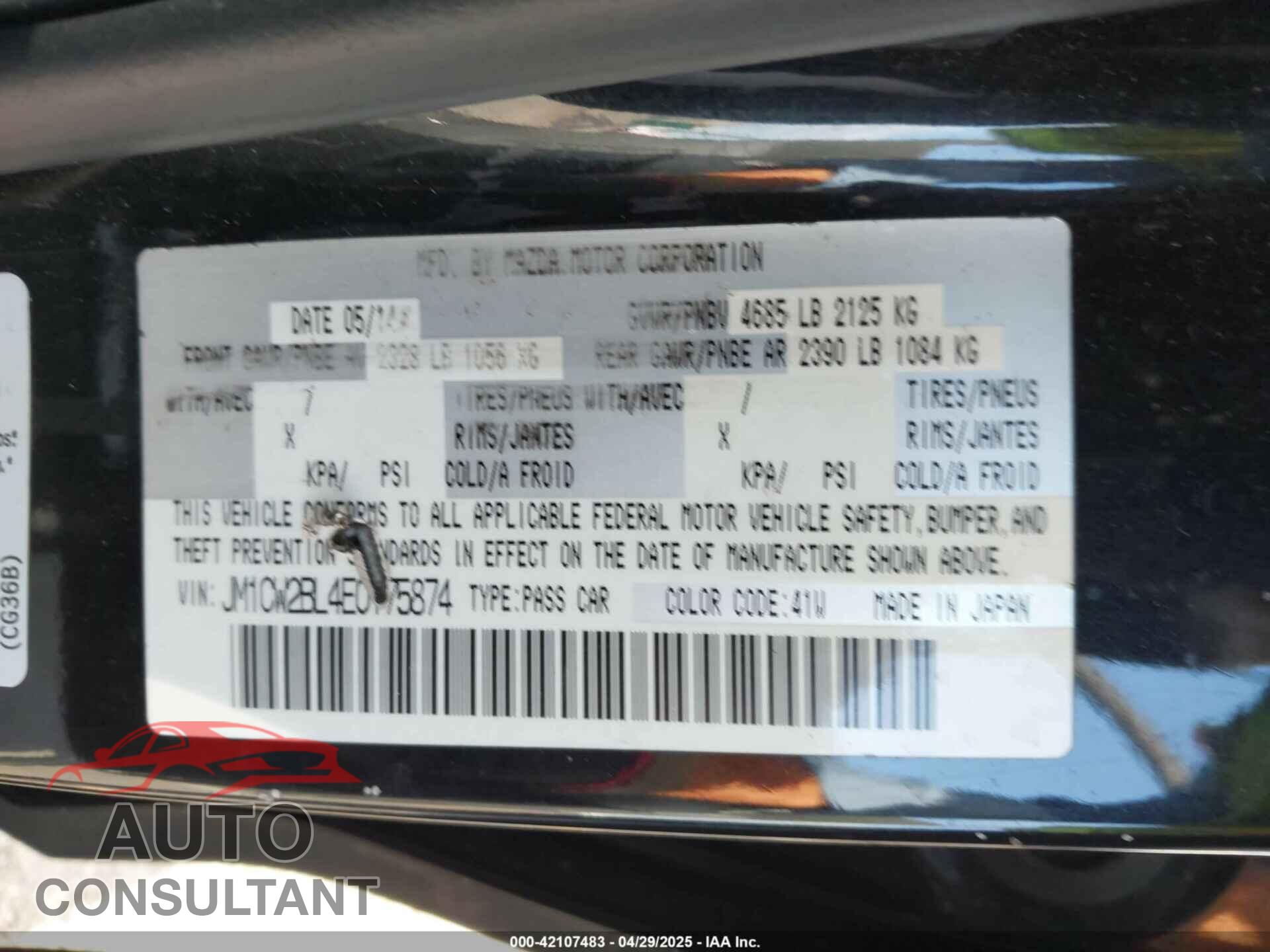 MAZDA MAZDA5 2014 - JM1CW2BL4E0175874