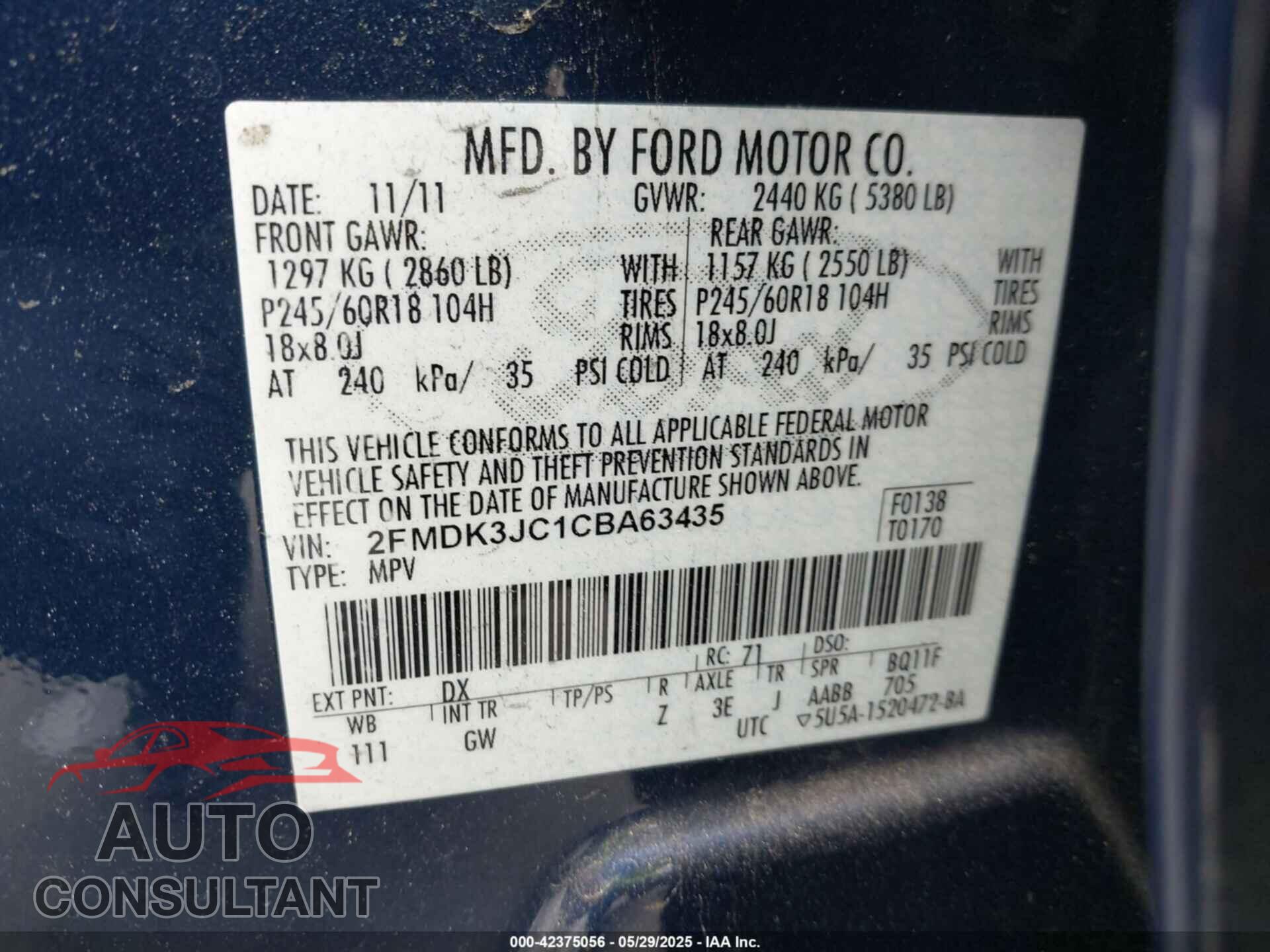FORD EDGE 2012 - 2FMDK3JC1CBA63435