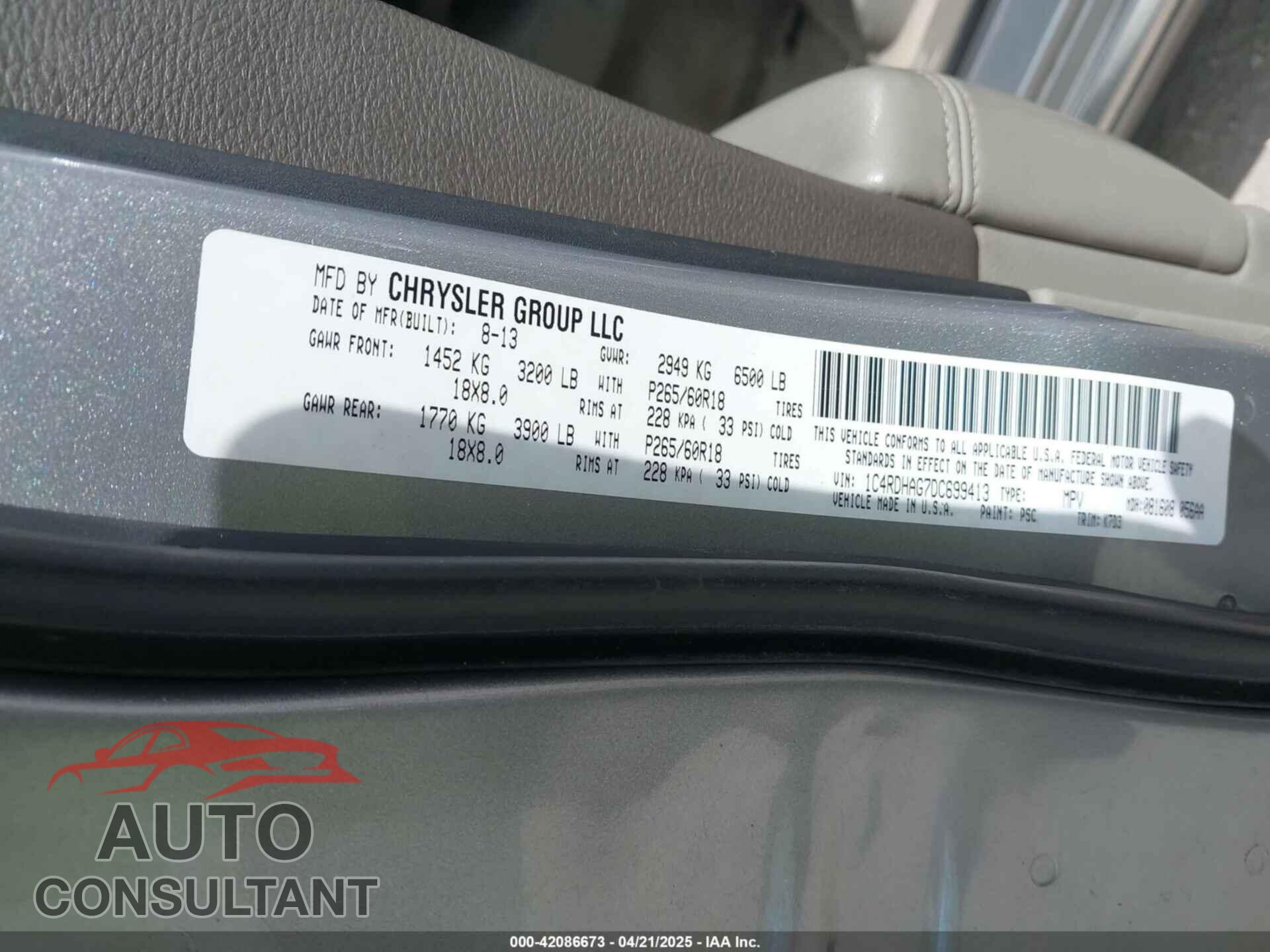 DODGE DURANGO 2013 - 1C4RDHAG7DC699413