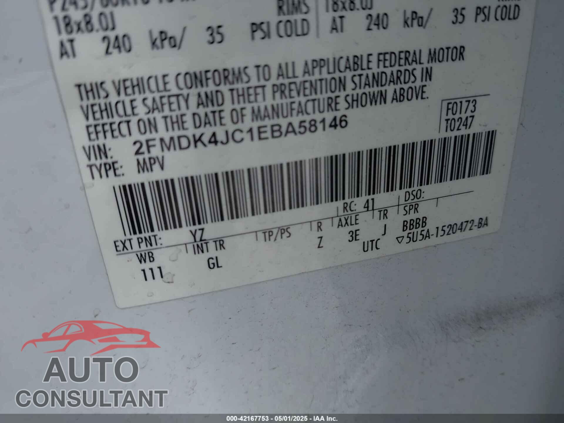 FORD EDGE 2014 - 2FMDK4JC1EBA58146