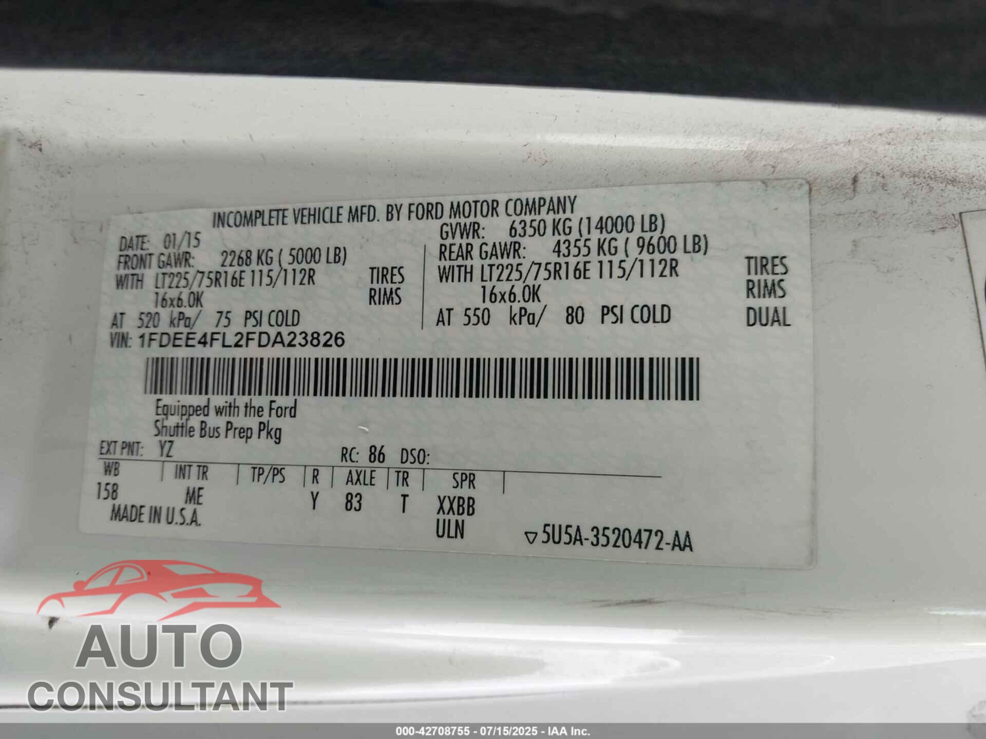 FORD ECONOLINE 2015 - 1FDEE4FL2FDA23826