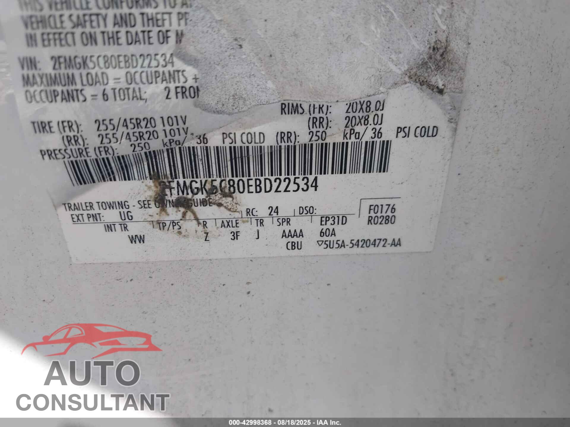 FORD FLEX 2014 - 2FMGK5C80EBD22534