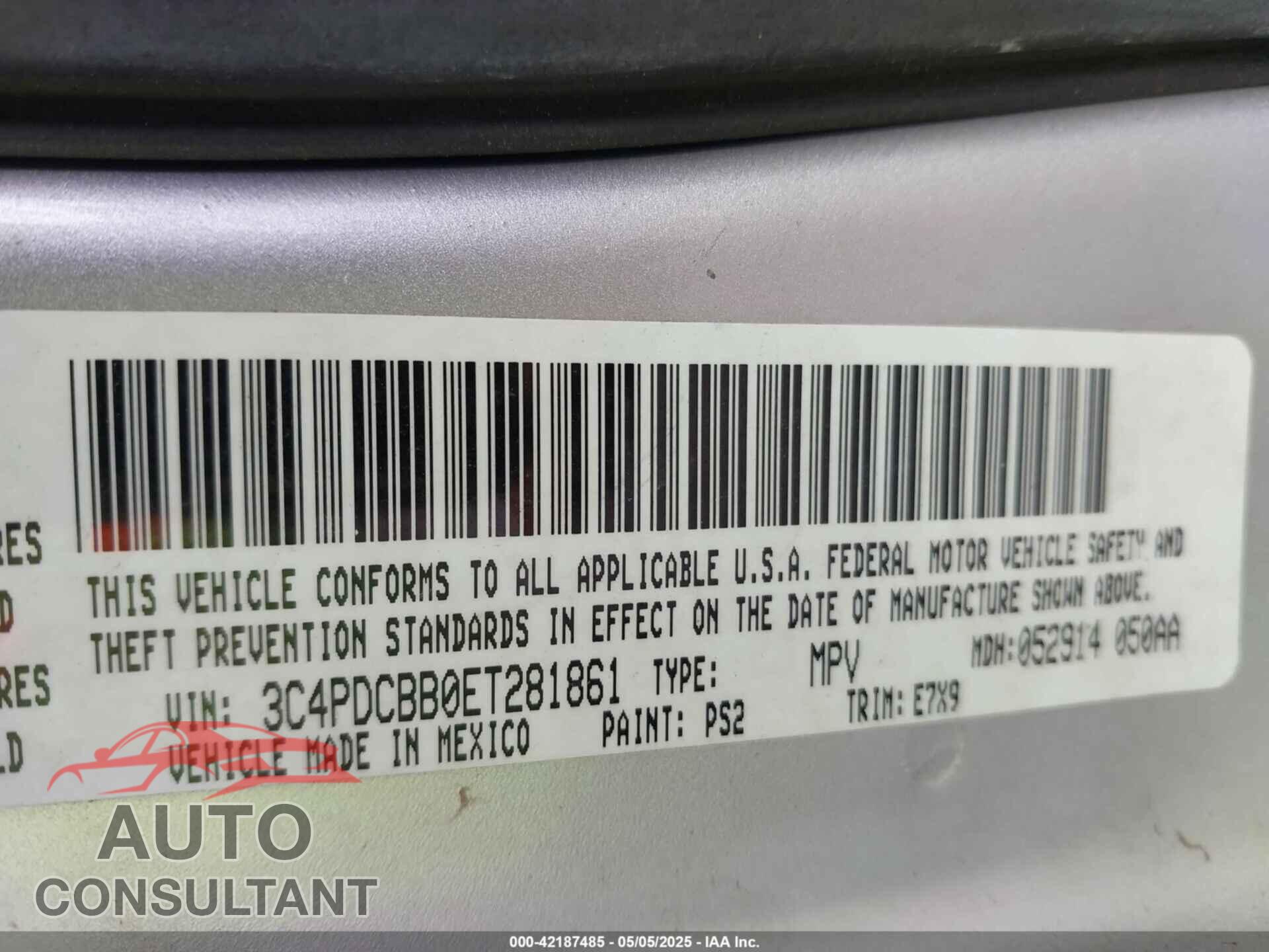 DODGE JOURNEY 2014 - 3C4PDCBB0ET281861
