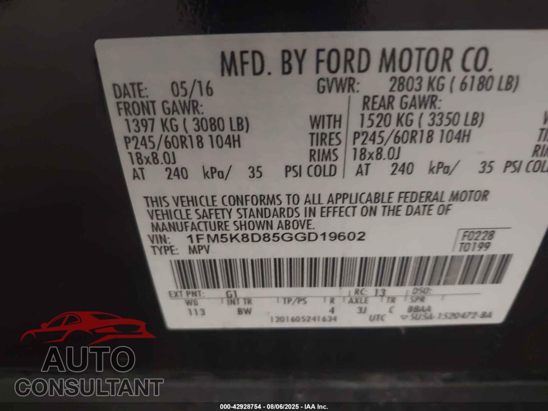 FORD EXPLORER 2016 - 1FM5K8D85GGD19602