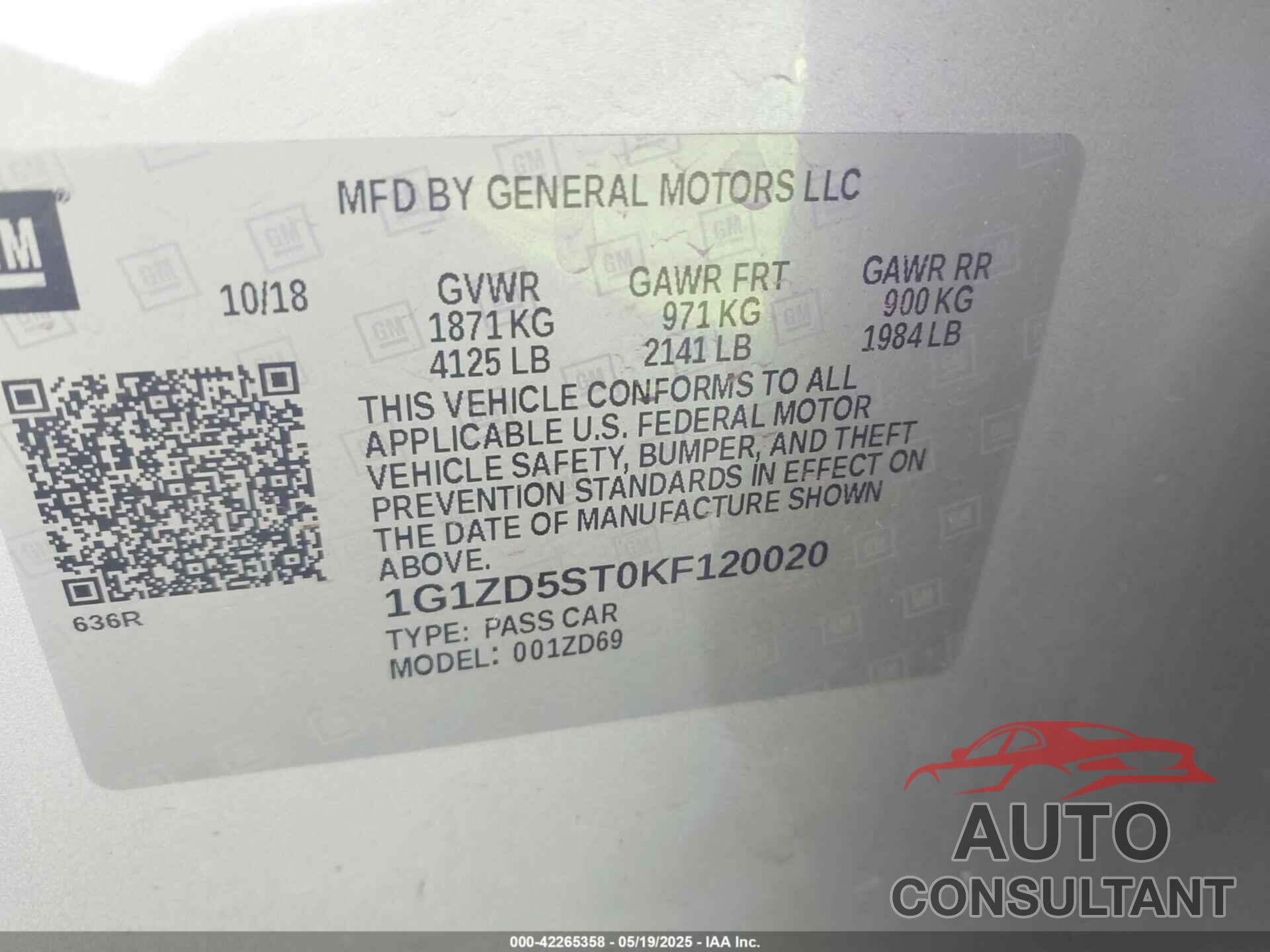 CHEVROLET MALIBU 2019 - 1G1ZD5ST0KF120020