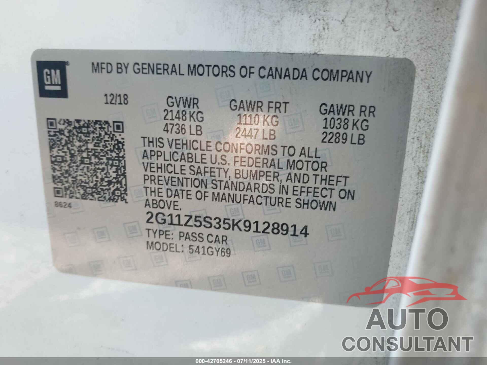 CHEVROLET IMPALA 2019 - 2G11Z5S35K9128914
