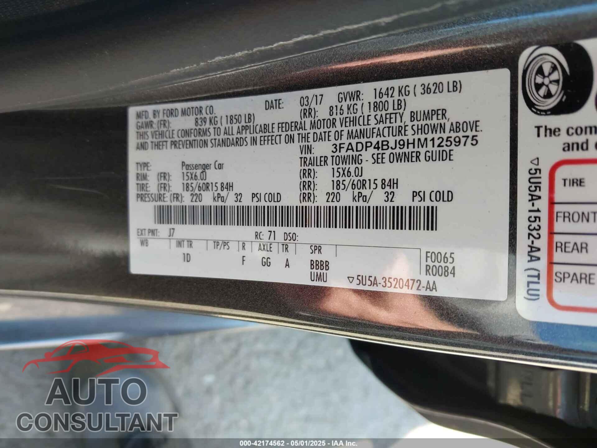 FORD FIESTA 2017 - 3FADP4BJ9HM125975