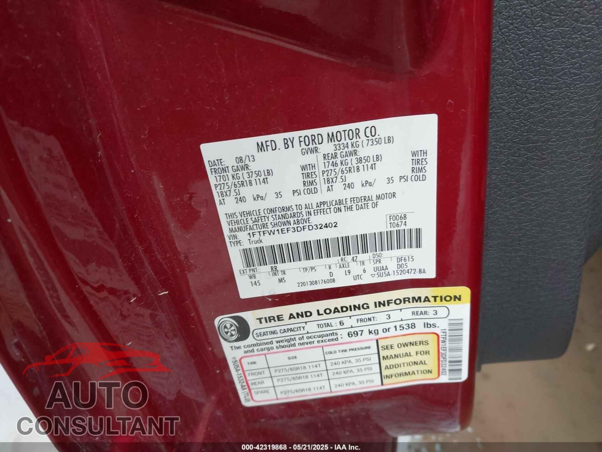 FORD F-150 2013 - 1FTFW1EF3DFD32402