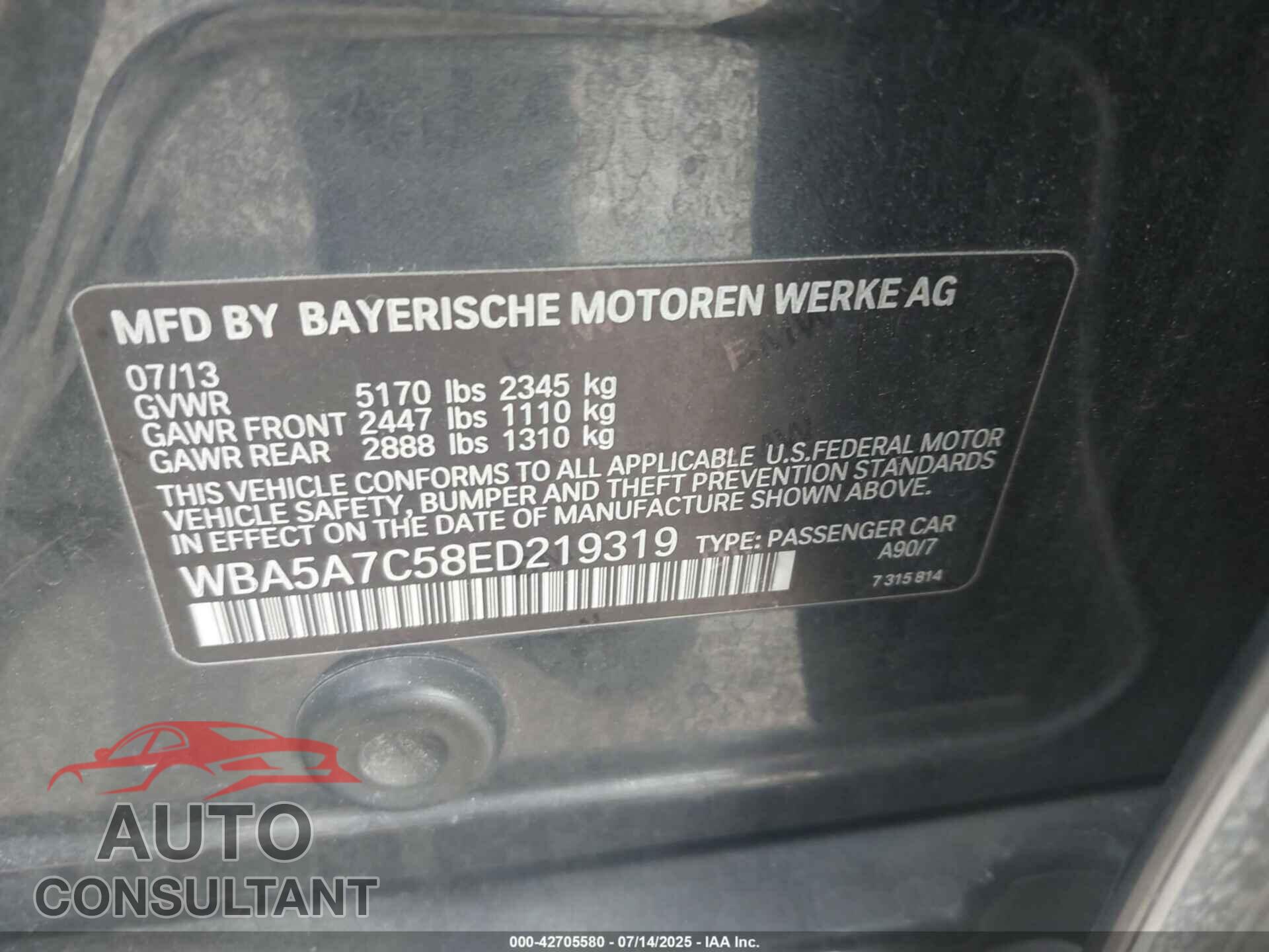 BMW 528I 2014 - WBA5A7C58ED219319