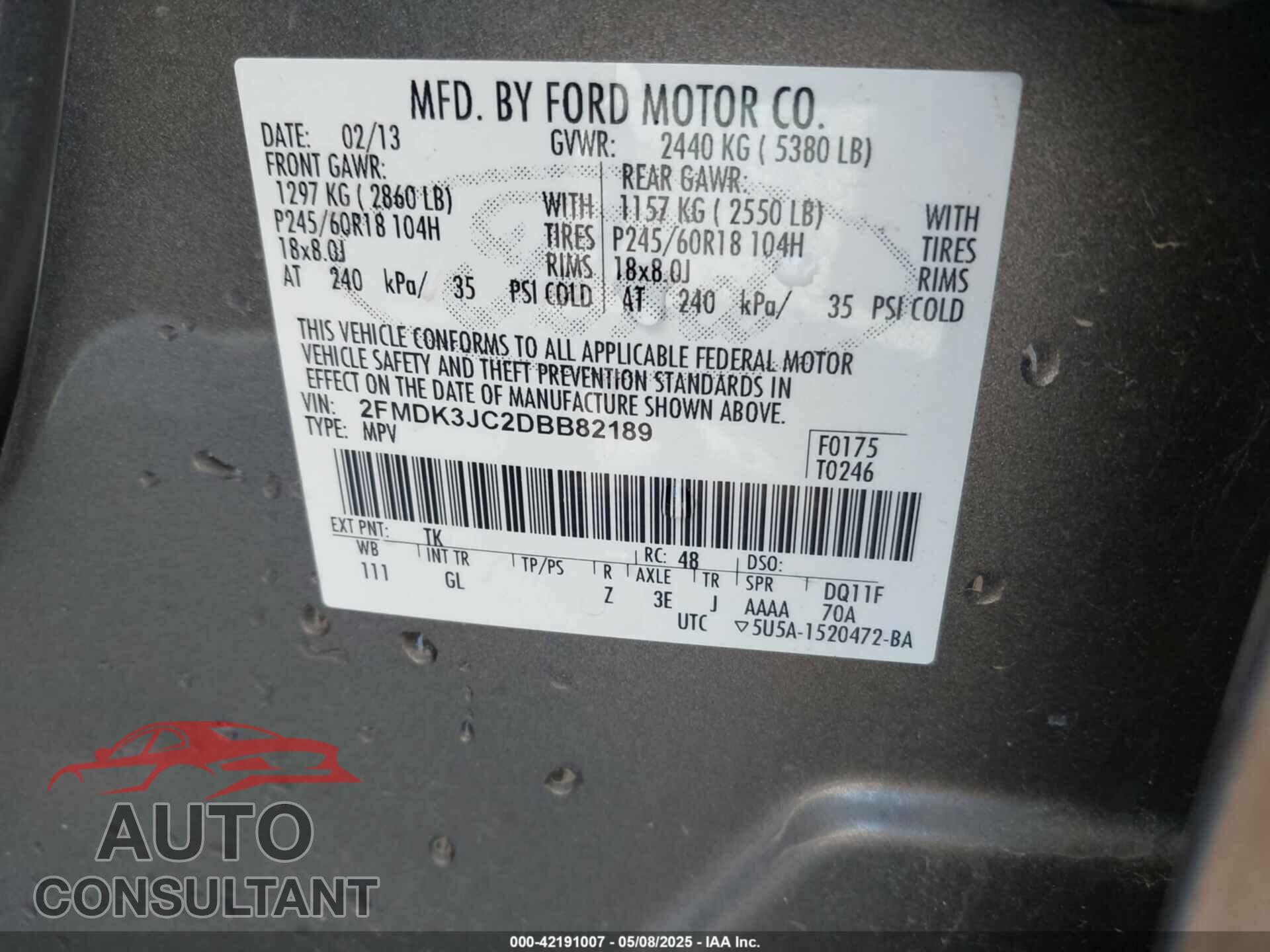 FORD EDGE 2013 - 2FMDK3JC2DBB82189