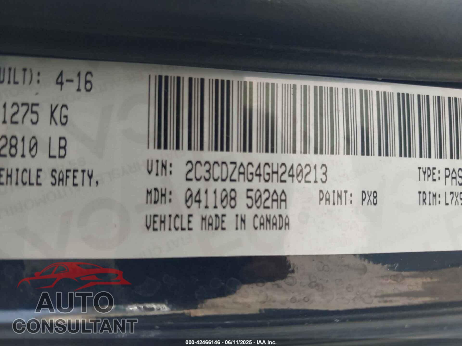 DODGE CHALLENGER 2016 - 2C3CDZAG4GH240213