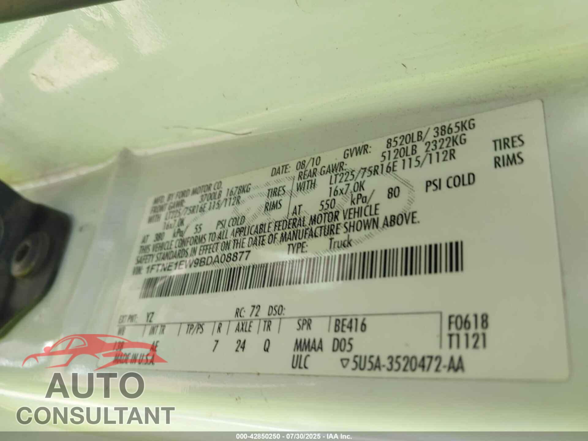 FORD E-150 2011 - 1FTNE1EW9BDA08877