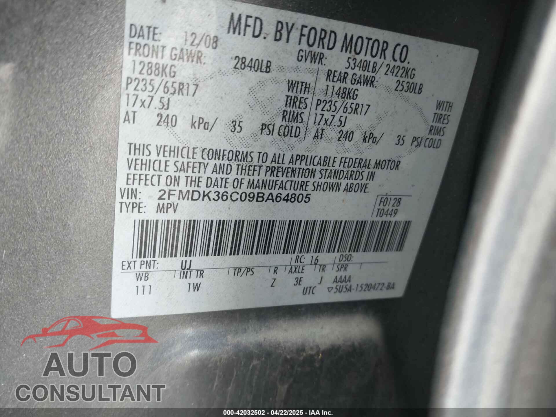 FORD EDGE 2009 - 2FMDK36C09BA64805