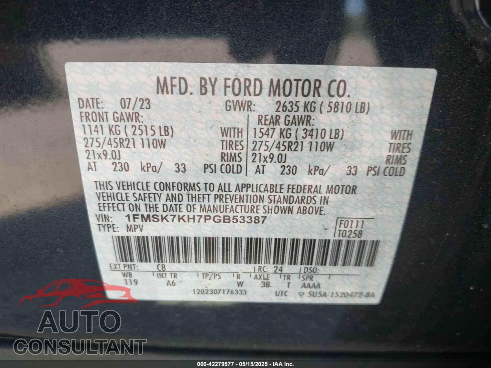 FORD EXPLORER 2023 - 1FMSK7KH7PGB53387
