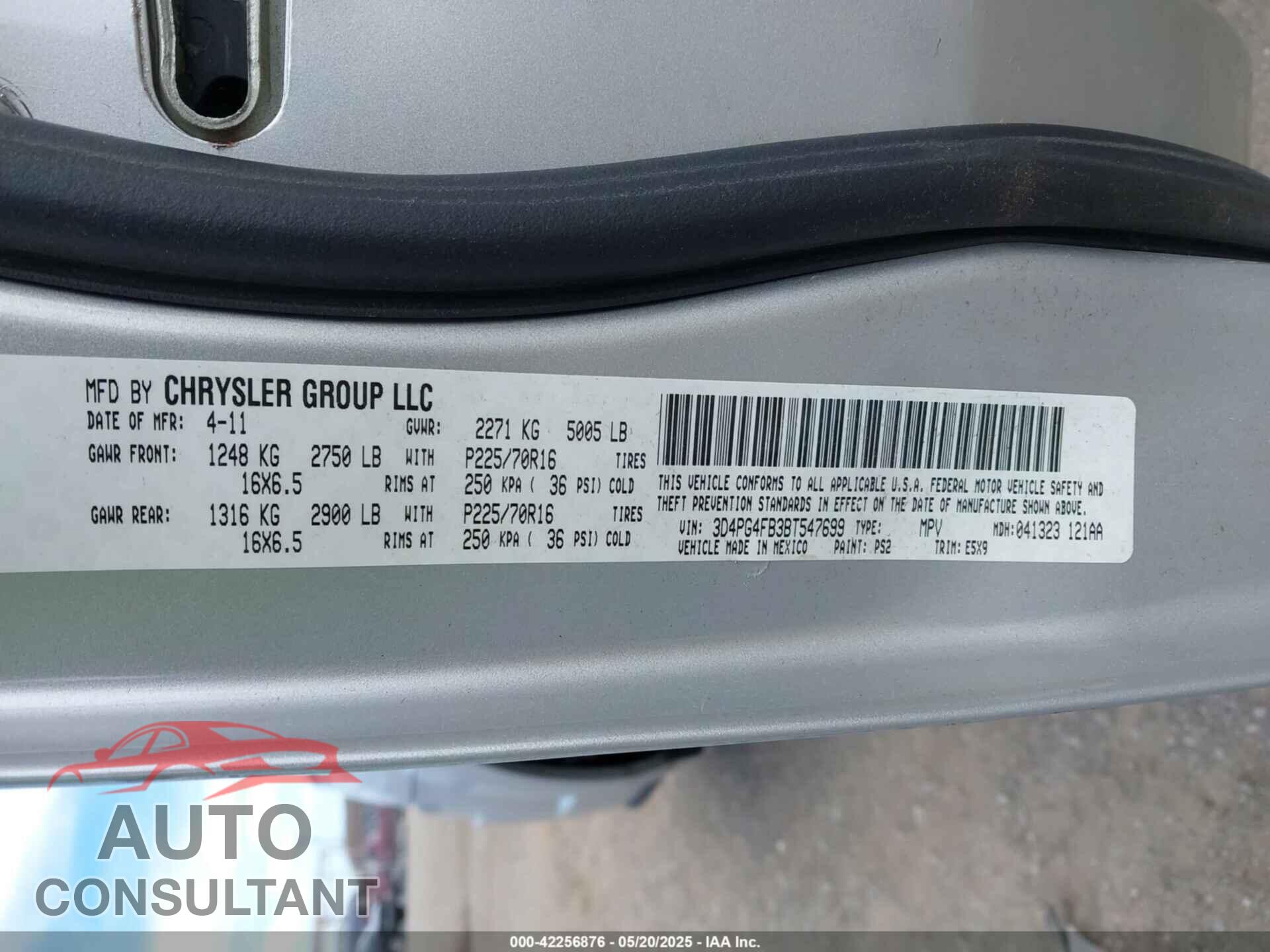 DODGE JOURNEY 2011 - 3D4PG4FB3BT547699