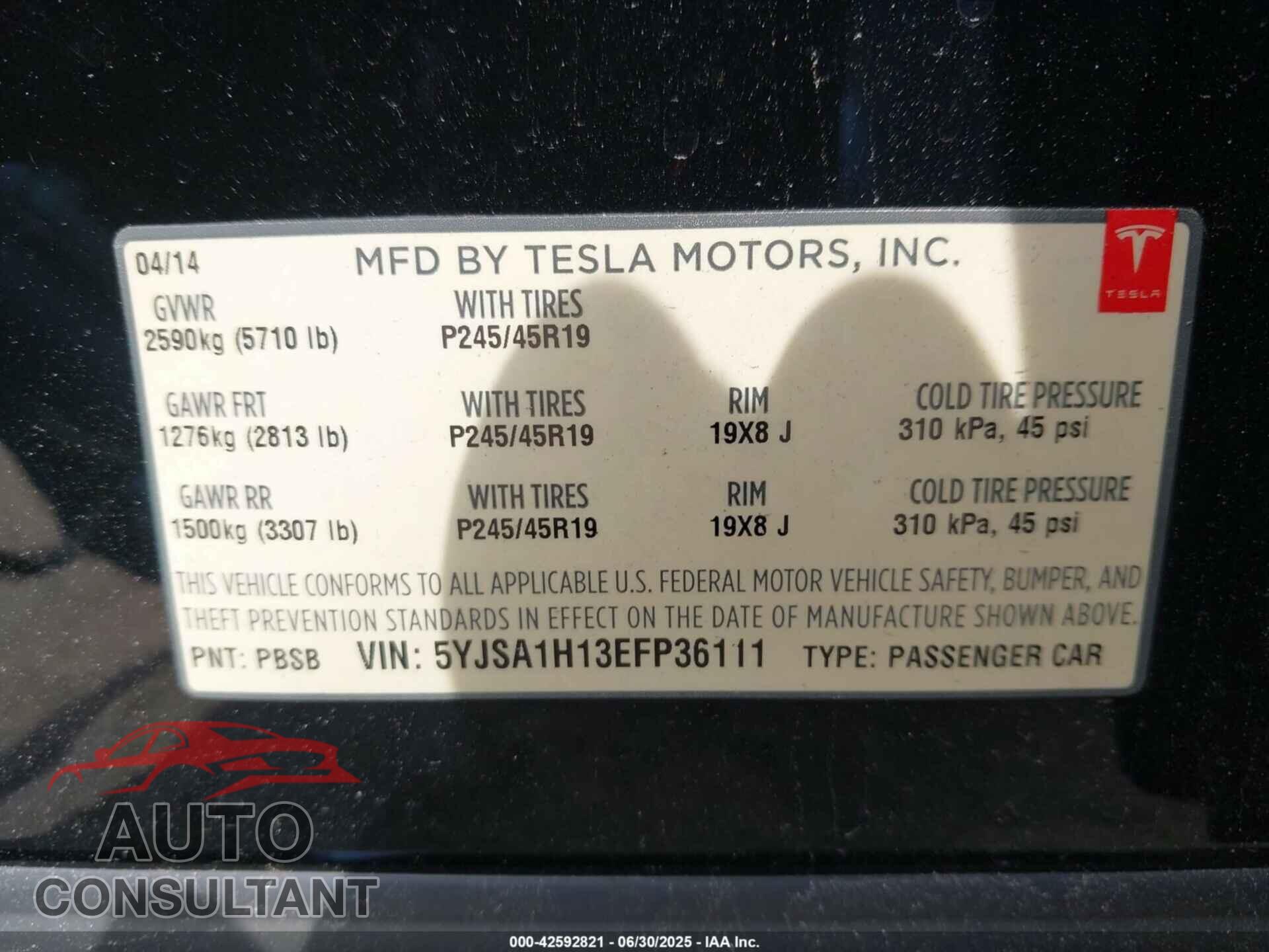 TESLA MODEL S 2014 - 5YJSA1H13EFP36111