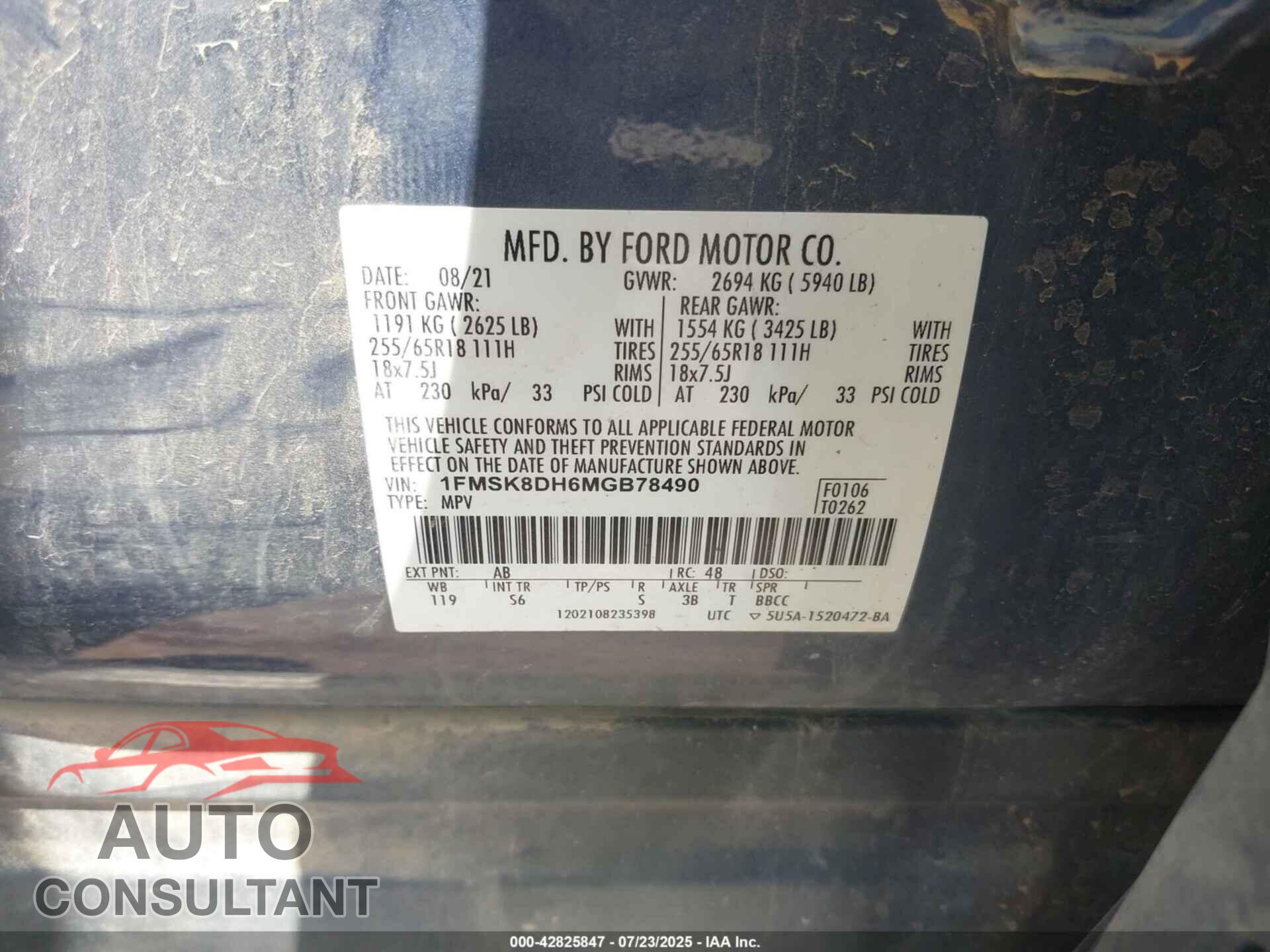 FORD EXPLORER 2021 - 1FMSK8DH6MGB78490