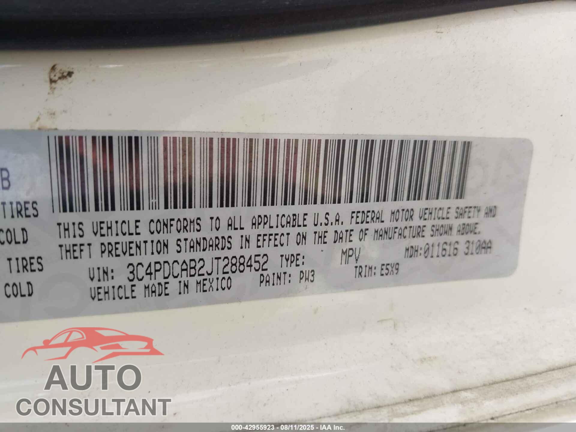 DODGE JOURNEY 2018 - 3C4PDCAB2JT288452