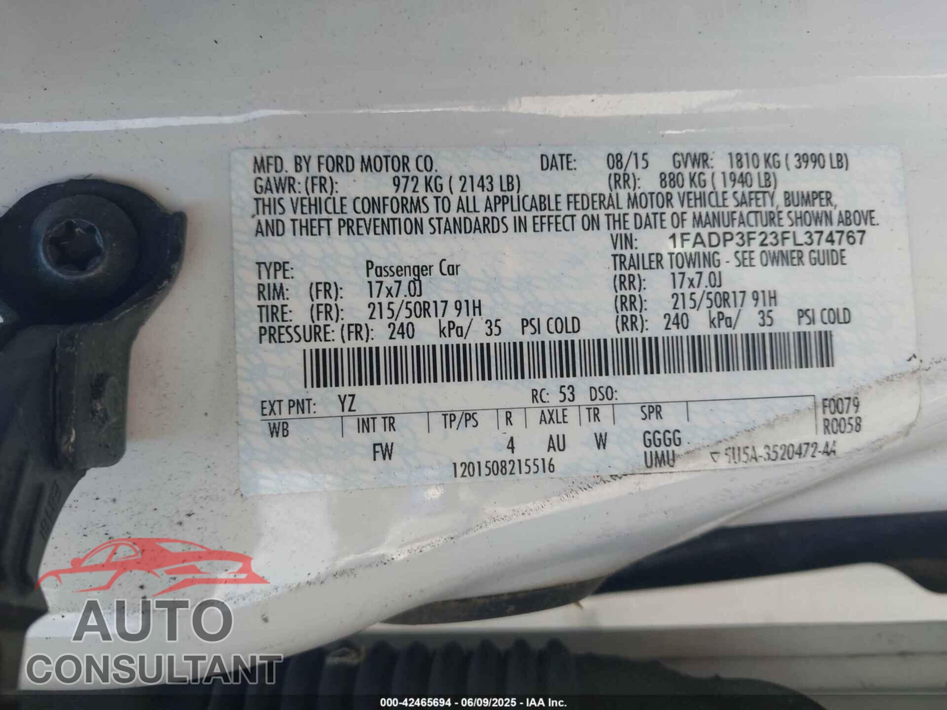 FORD FOCUS 2015 - 1FADP3F23FL374767