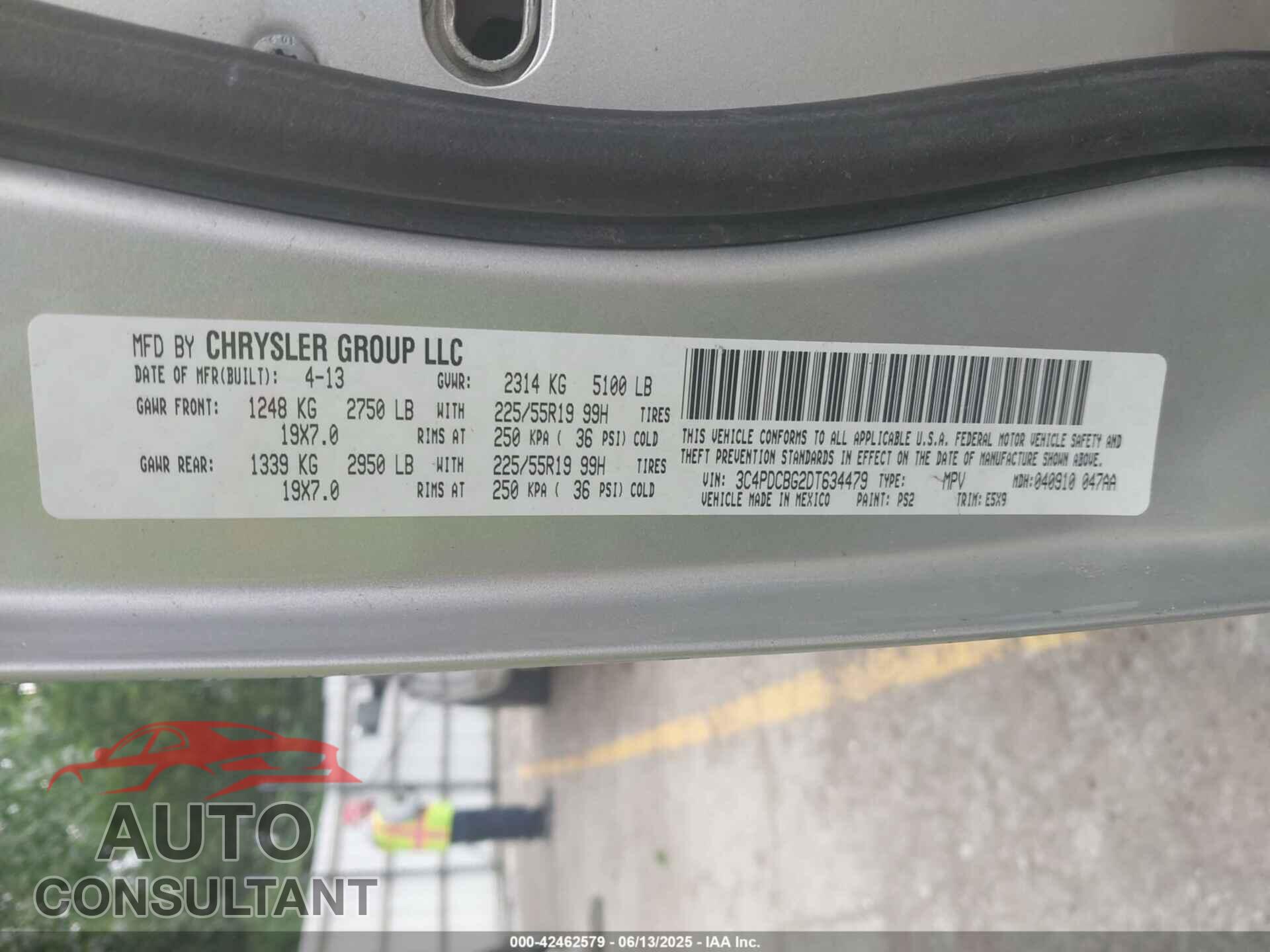 DODGE JOURNEY 2013 - 3C4PDCBG2DT634479