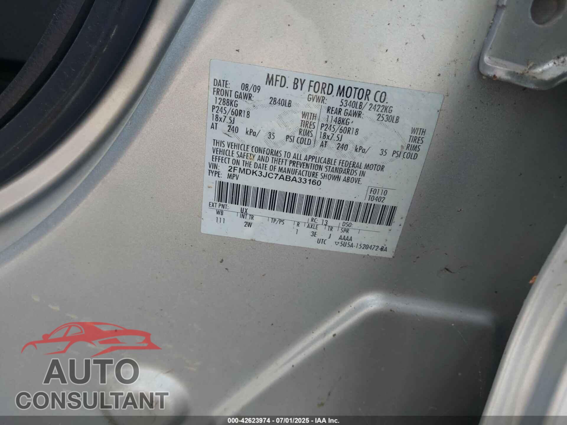 FORD EDGE 2010 - 2FMDK3JC7ABA33160