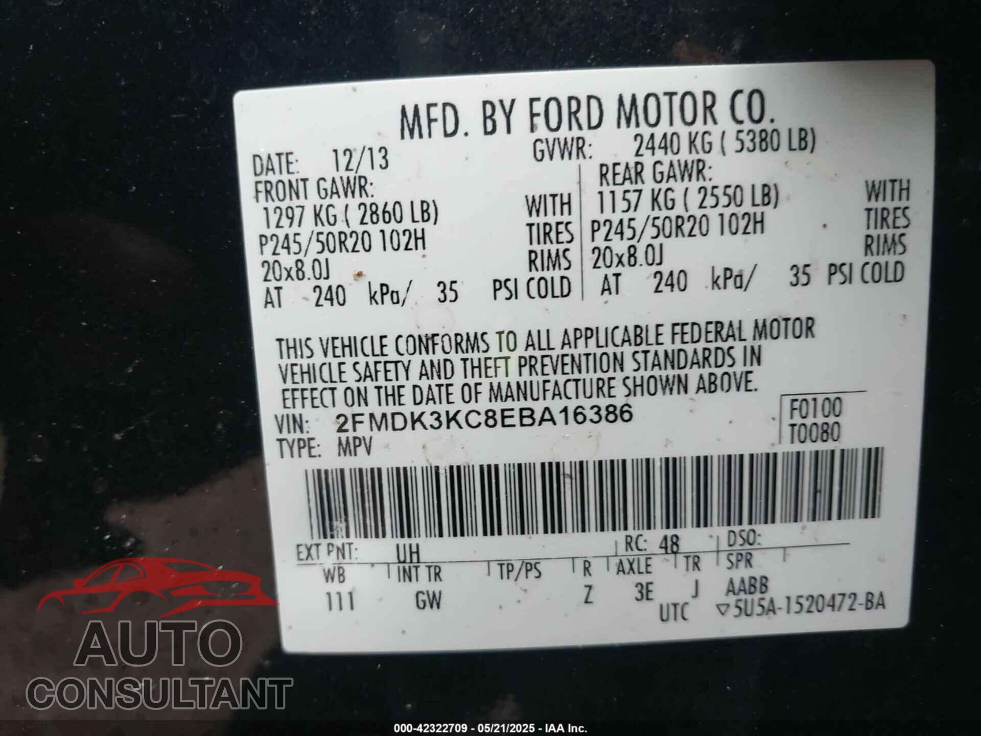 FORD EDGE 2014 - 2FMDK3KC8EBA16386