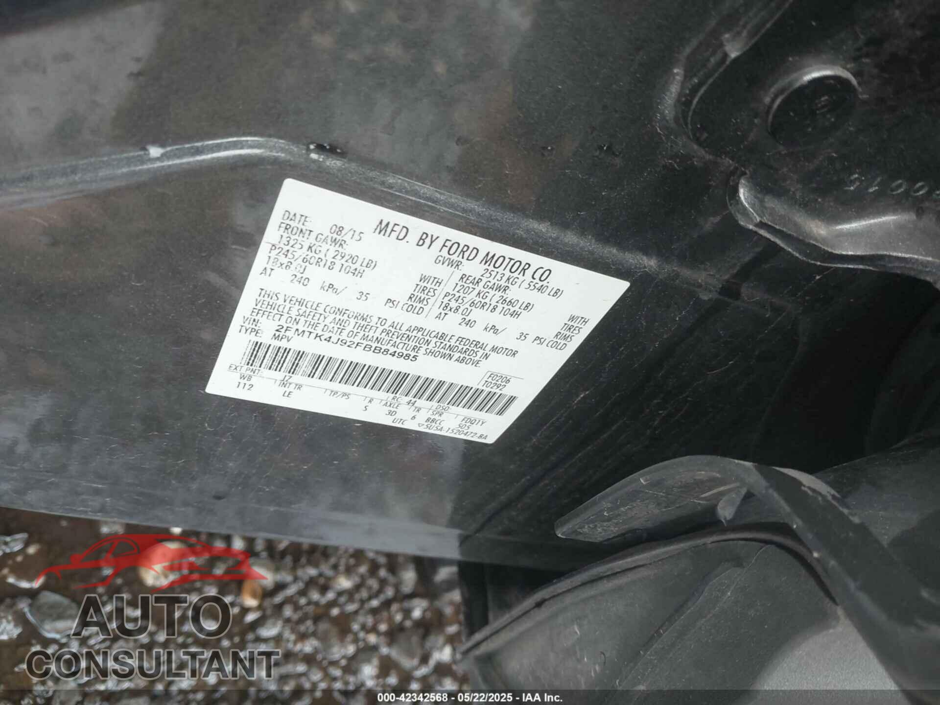 FORD EDGE 2015 - 2FMTK4J92FBB84985