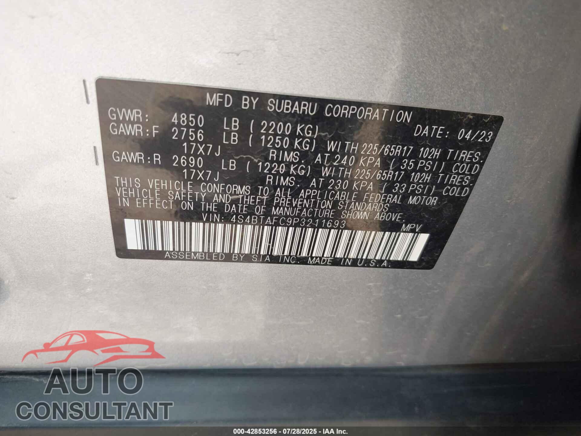 SUBARU OUTBACK 2023 - 4S4BTAFC9P3211693