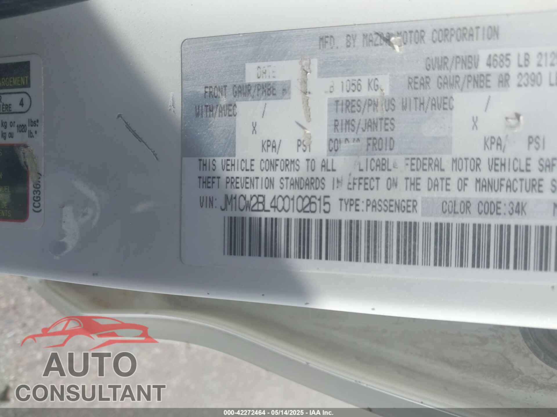 MAZDA MAZDA5 2012 - JM1CW2BL4C0102615