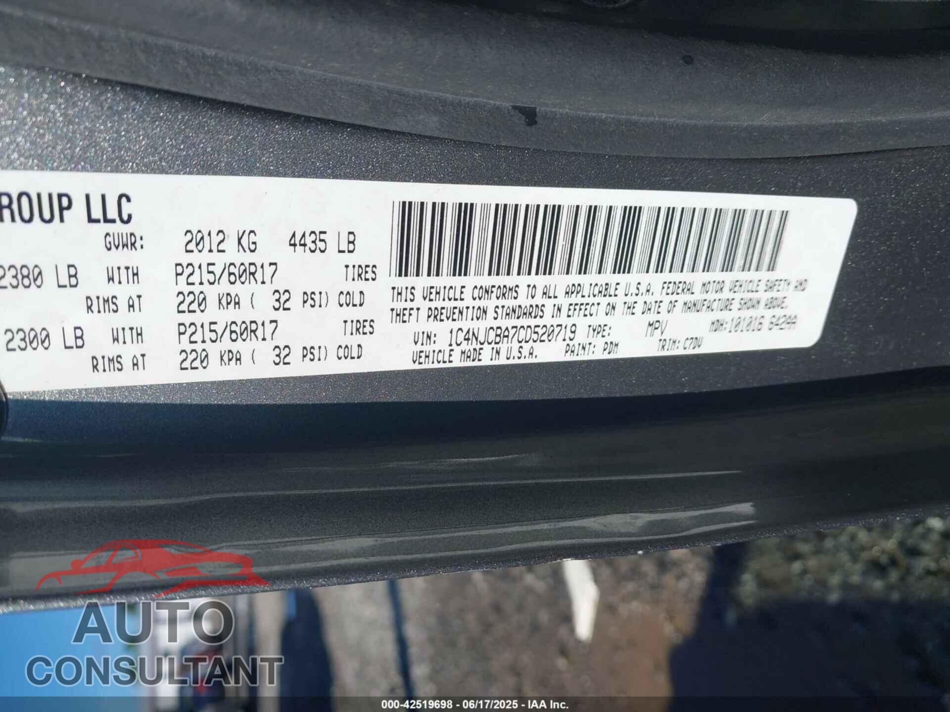 JEEP COMPASS 2012 - 1C4NJCBA7CD520719
