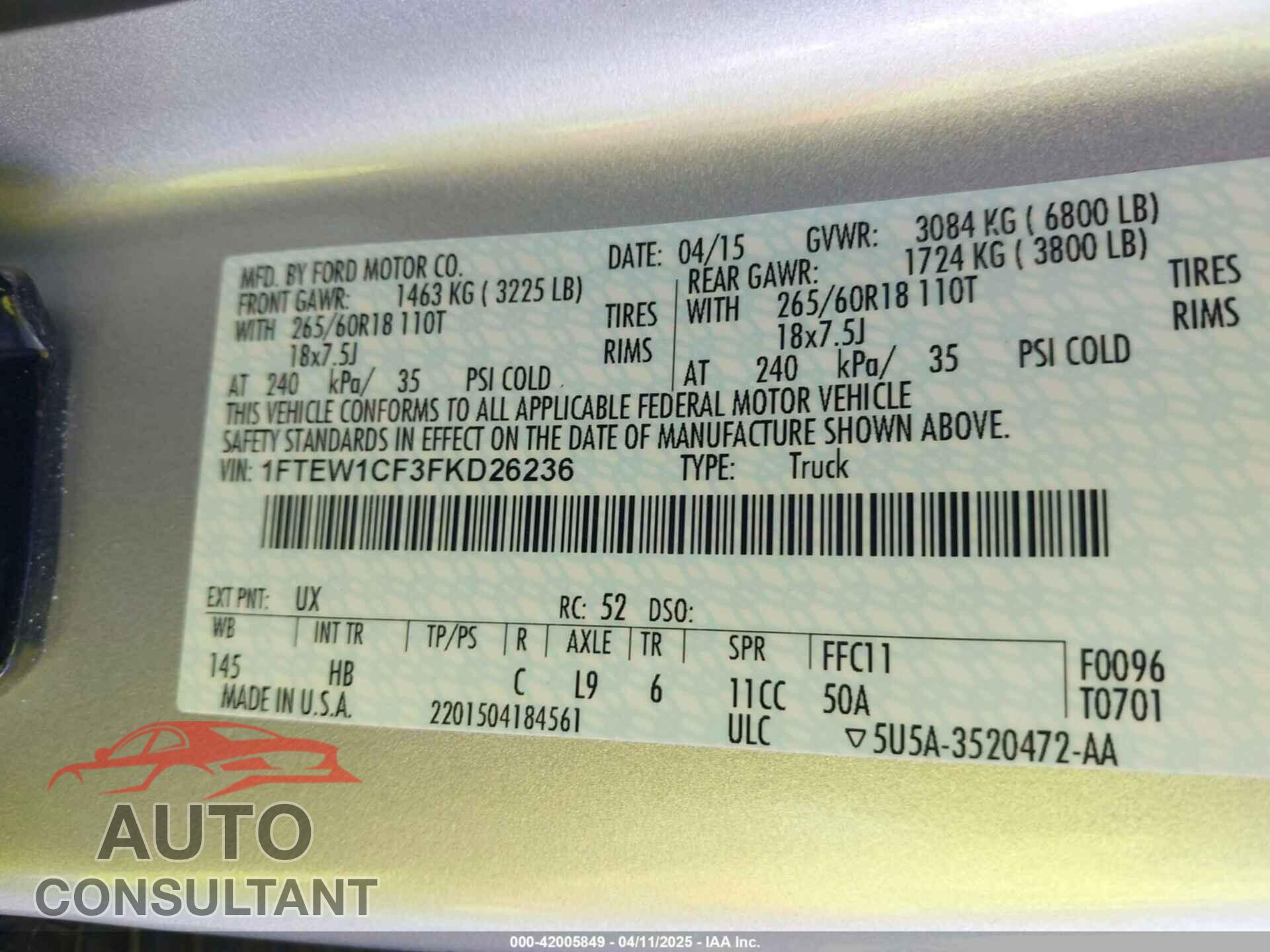 FORD F-150 2015 - 1FTEW1CF3FKD26236