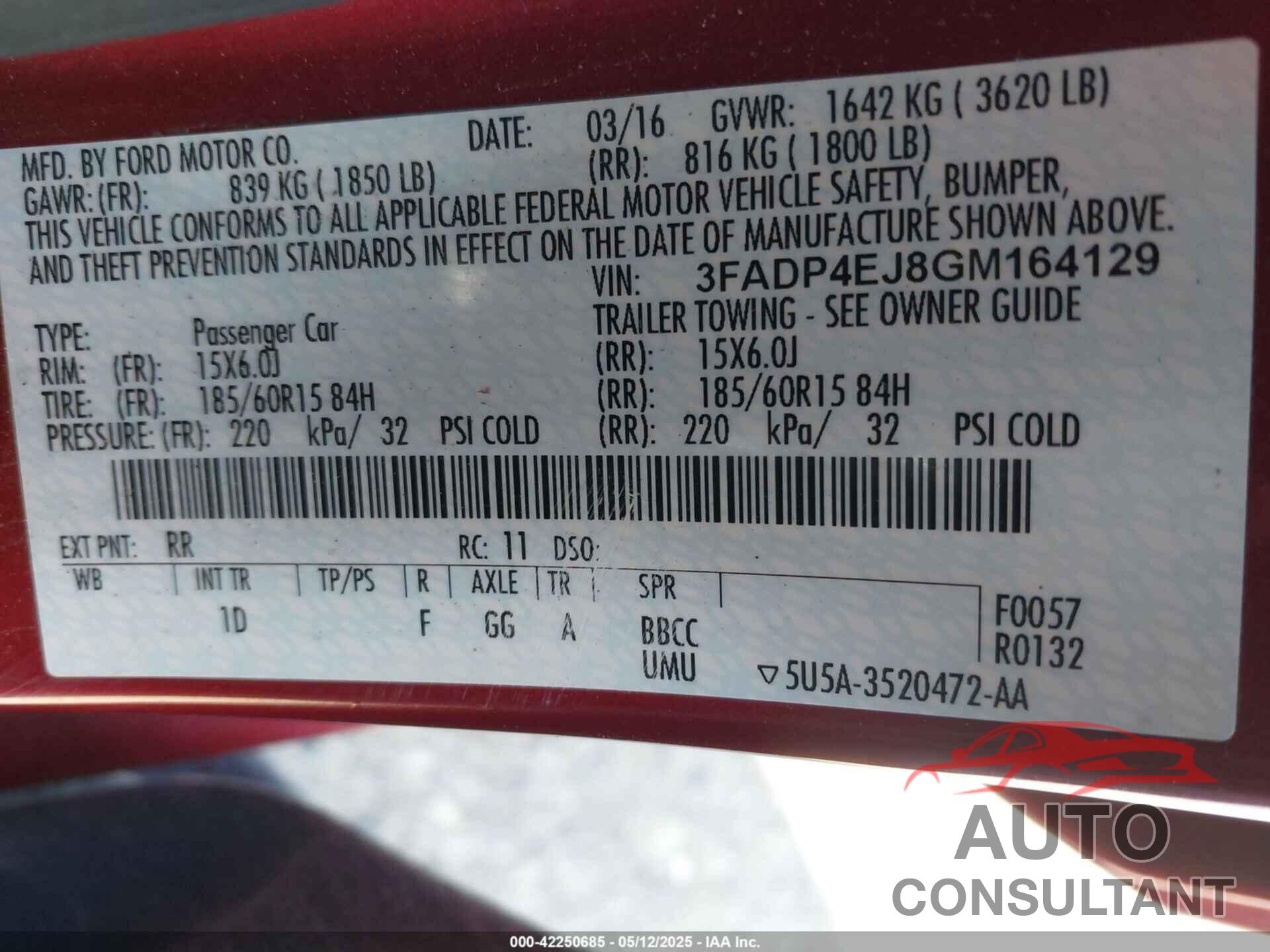 FORD FIESTA 2016 - 3FADP4EJ8GM164129