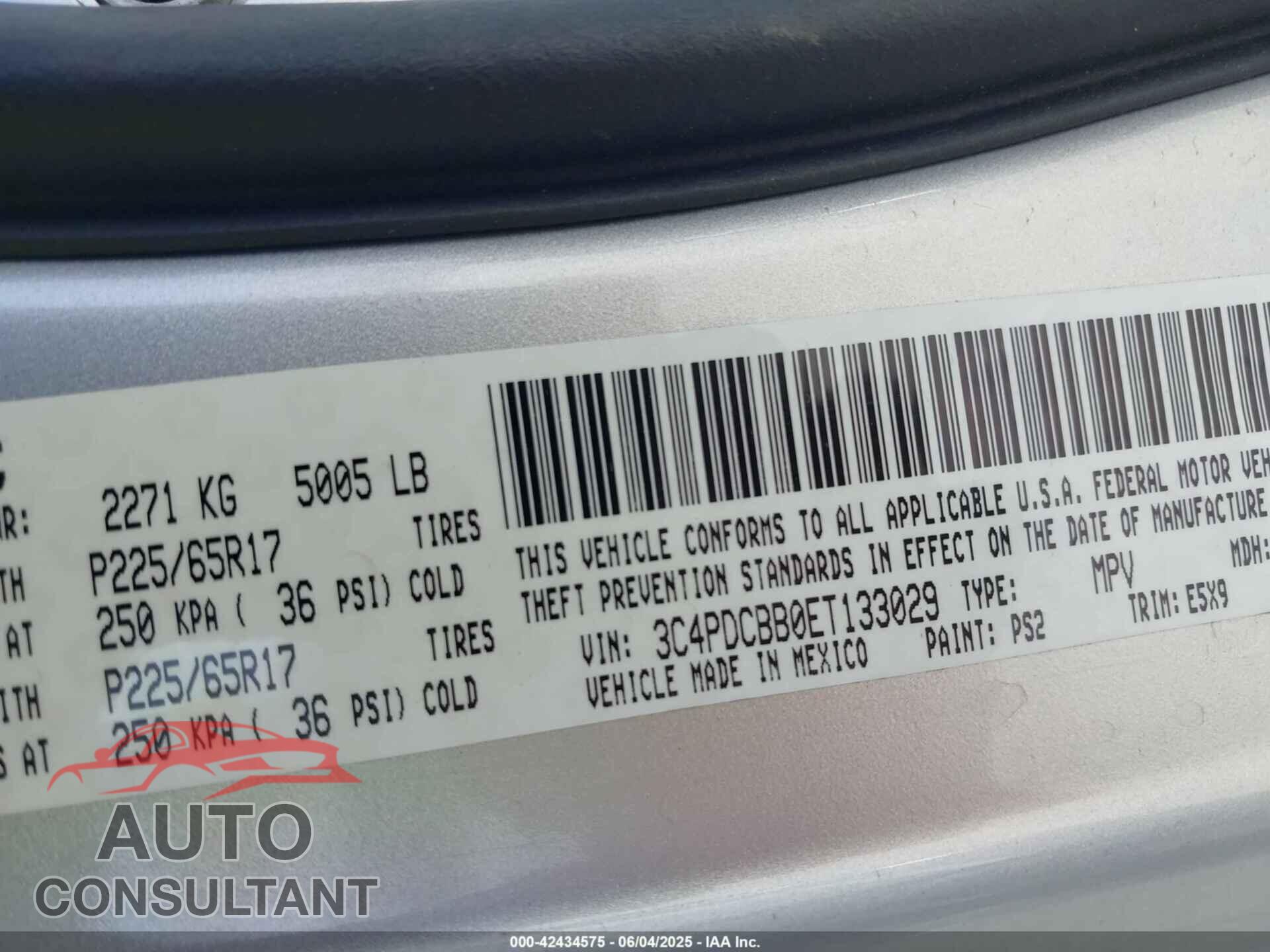 DODGE JOURNEY 2014 - 3C4PDCBB0ET133029