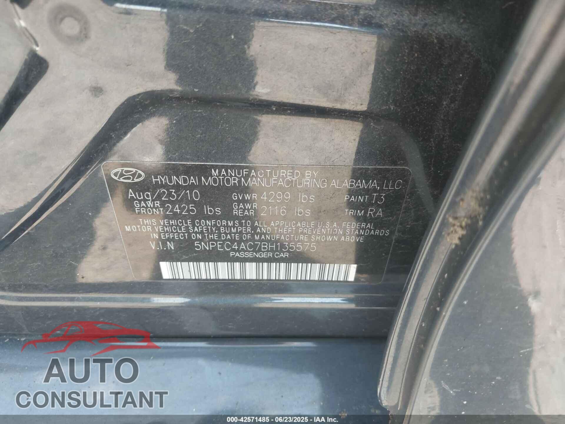 HYUNDAI SONATA 2011 - 5NPEC4AC7BH135575