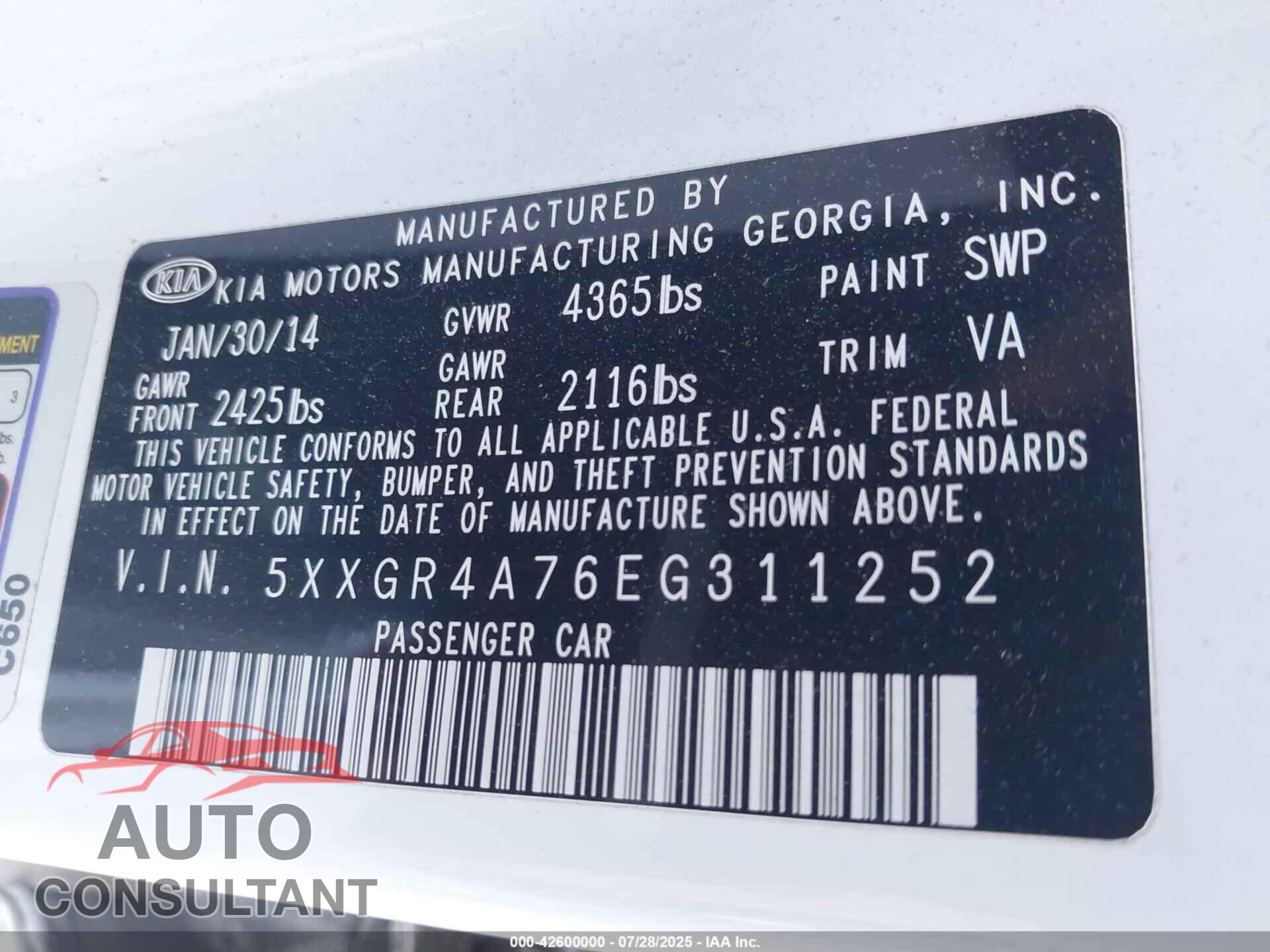KIA OPTIMA 2014 - 5XXGR4A76EG311252