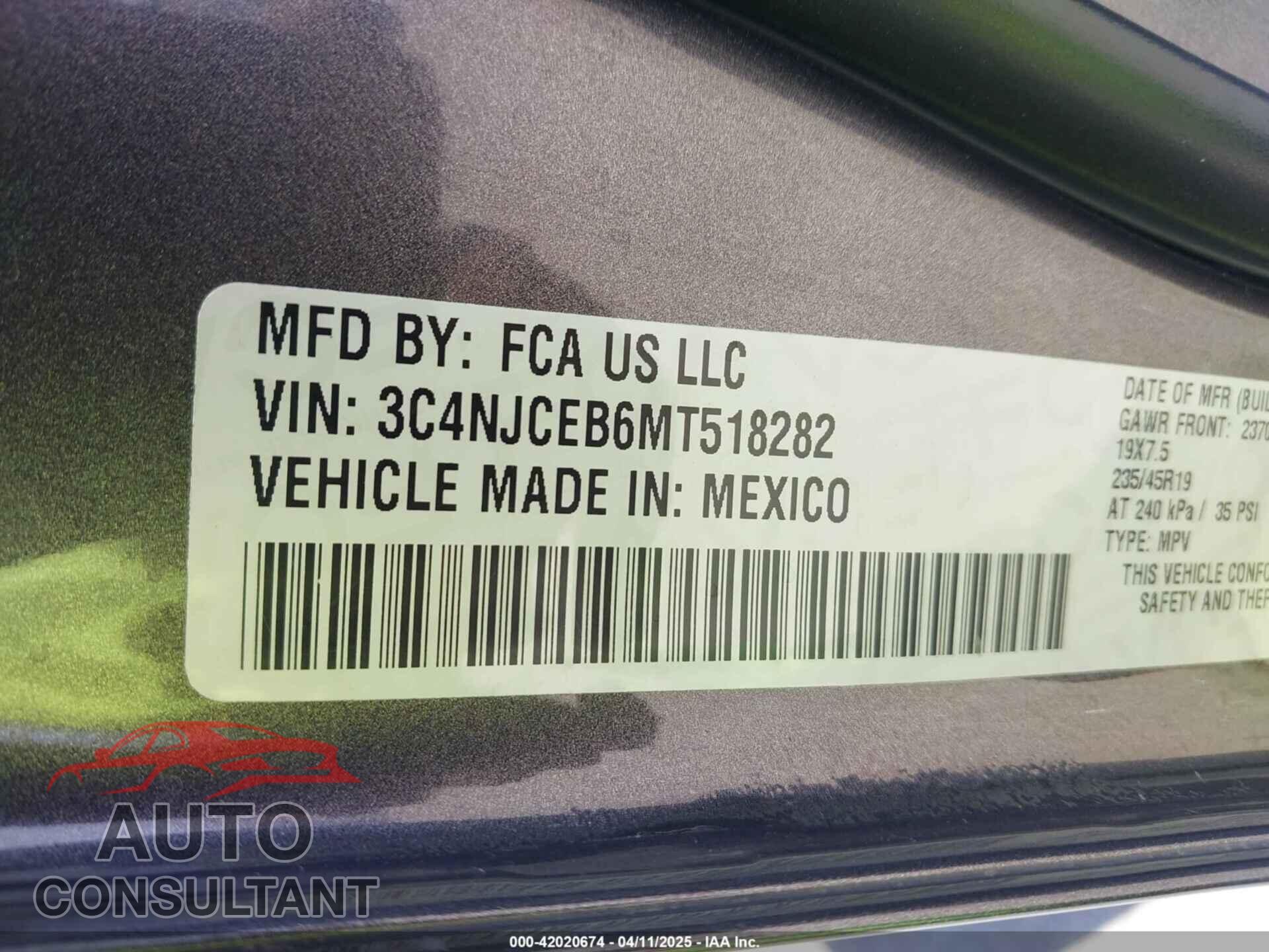 JEEP COMPASS 2021 - 3C4NJCEB6MT518282