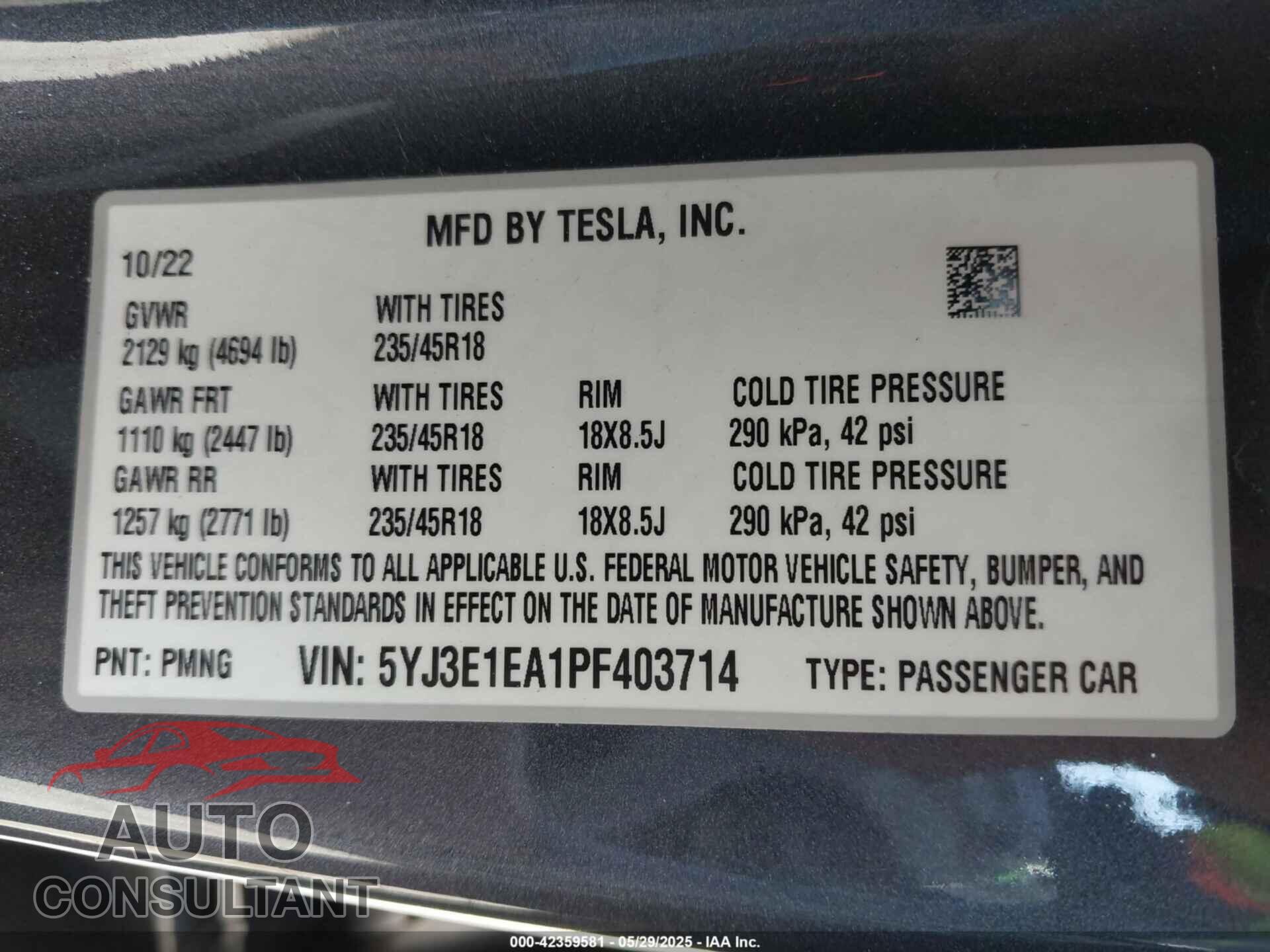 TESLA MODEL 3 2023 - 5YJ3E1EA1PF403714