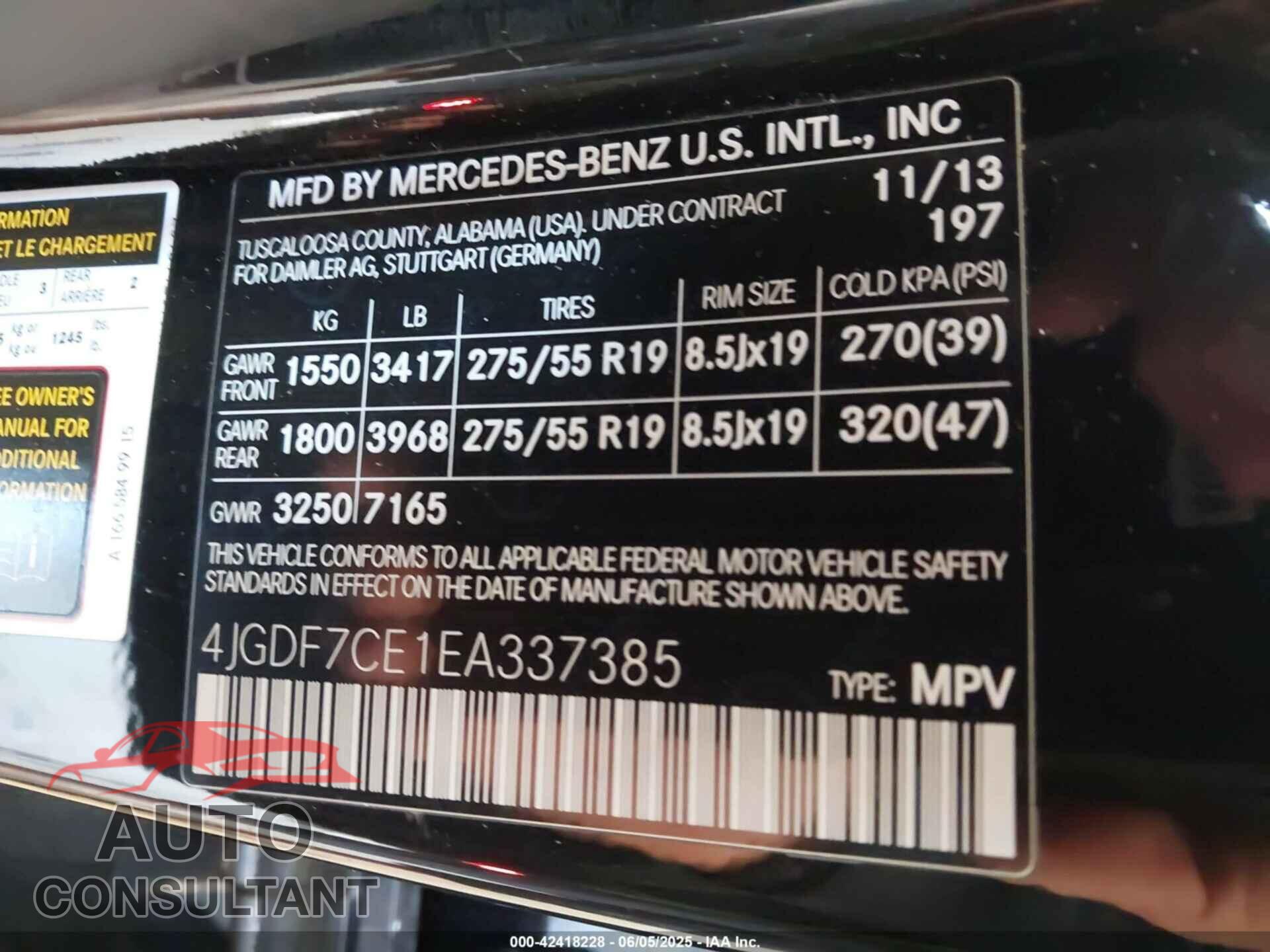 MERCEDES-BENZ GL 450 2014 - 4JGDF7CE1EA337385