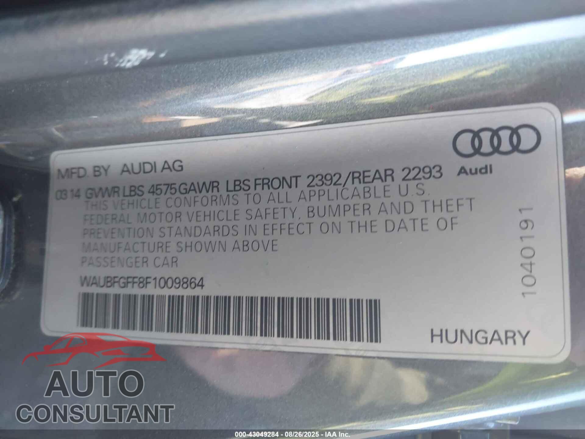 AUDI A3 2015 - WAUBFGFF8F1009864