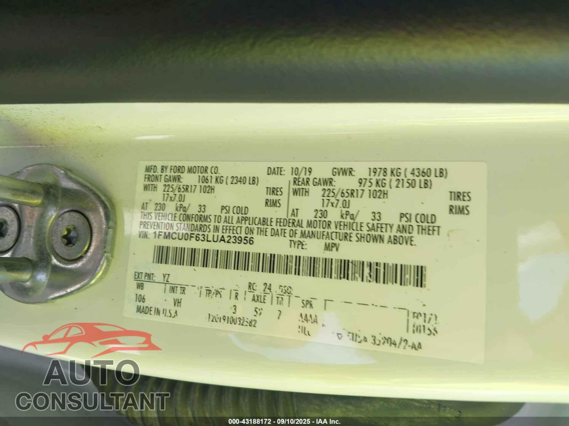FORD ESCAPE 2020 - 1FMCU0F63LUA23956