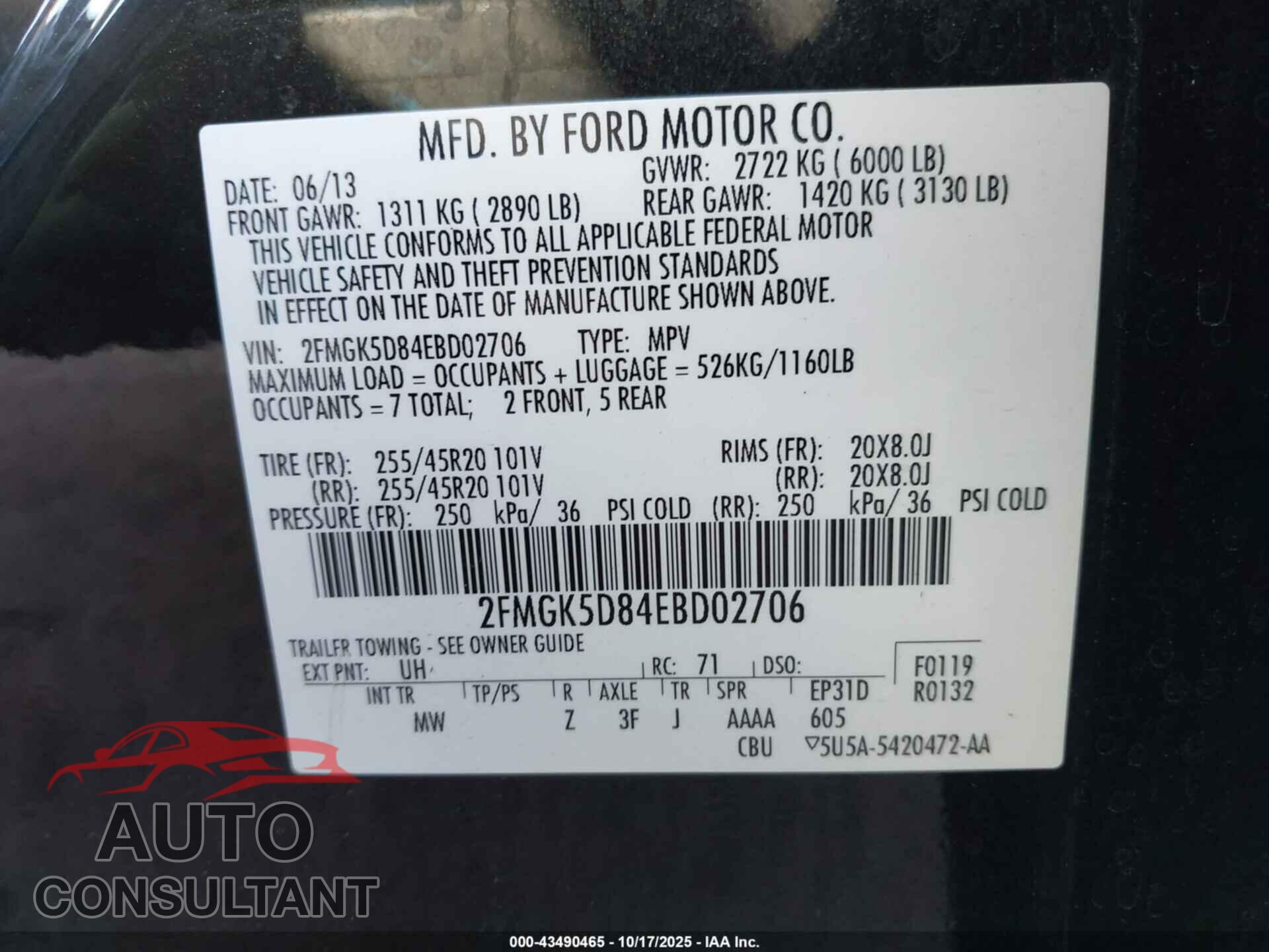 FORD FLEX 2014 - 2FMGK5D84EBD02706